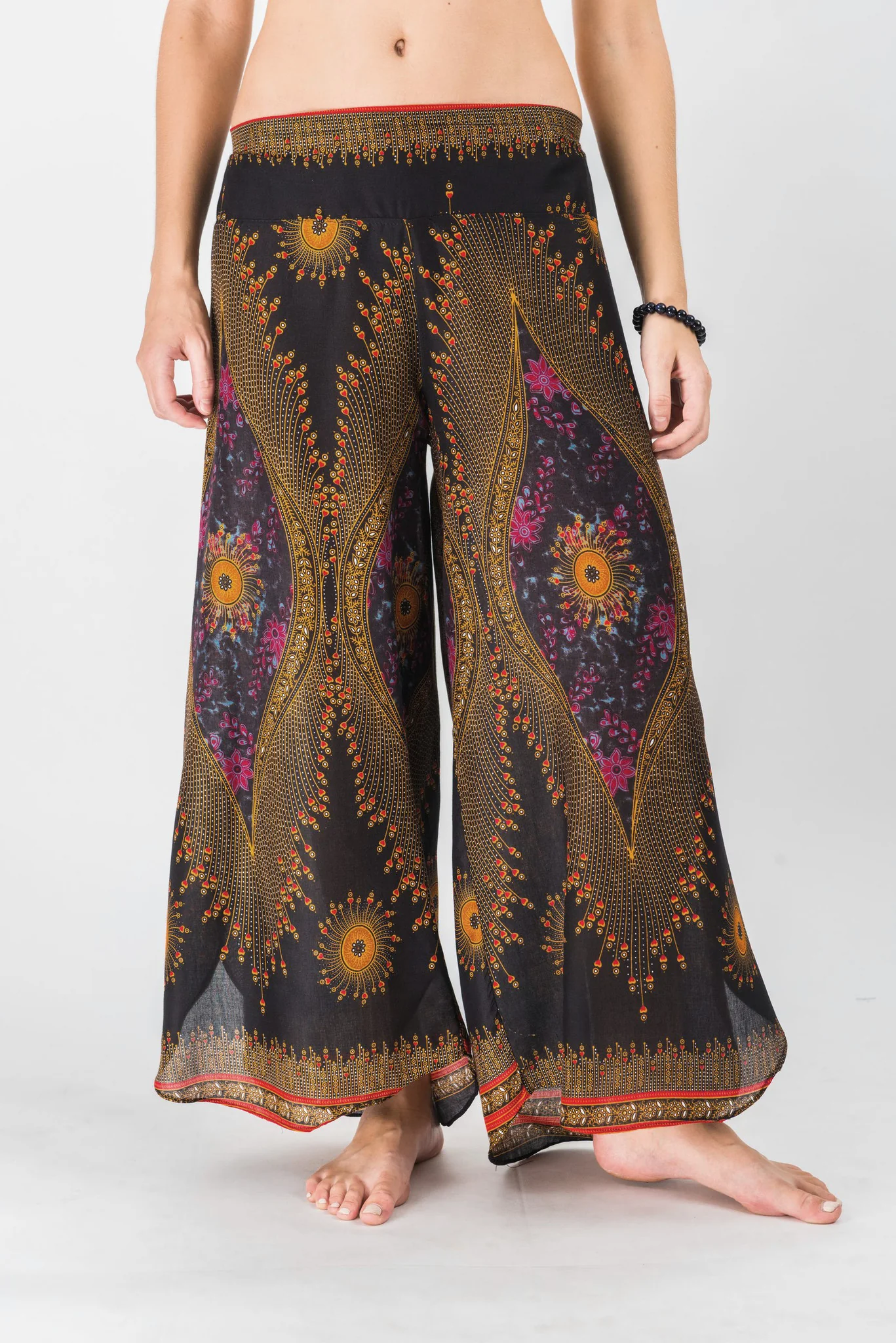 Peacock Eyes Palazzo Style Harem Pants in Floral Black - Image 2