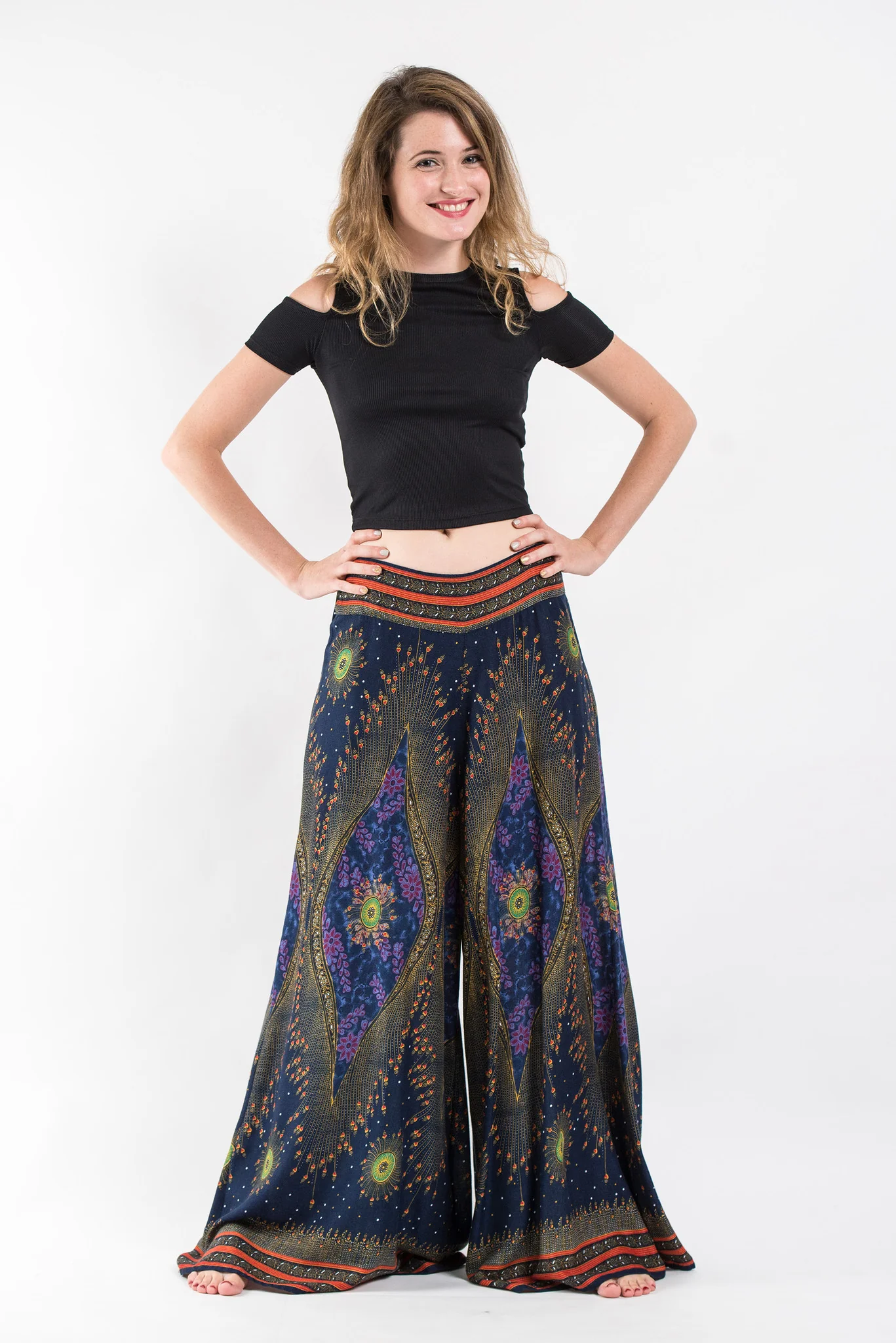 Peacock Eyes Palazzo Style Harem Pants in Navy - Image 3