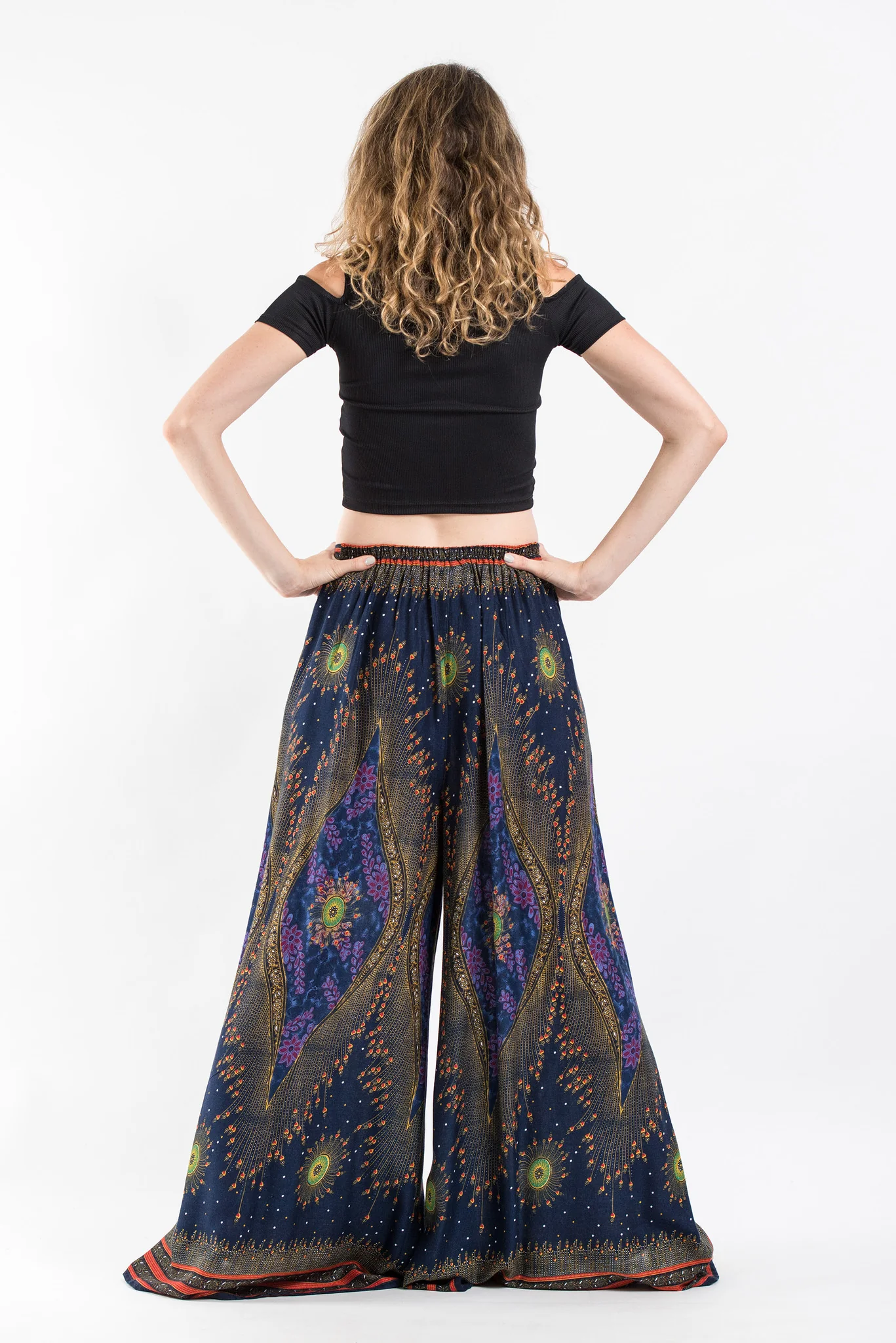 Peacock Eyes Palazzo Style Harem Pants in Navy - Image 4