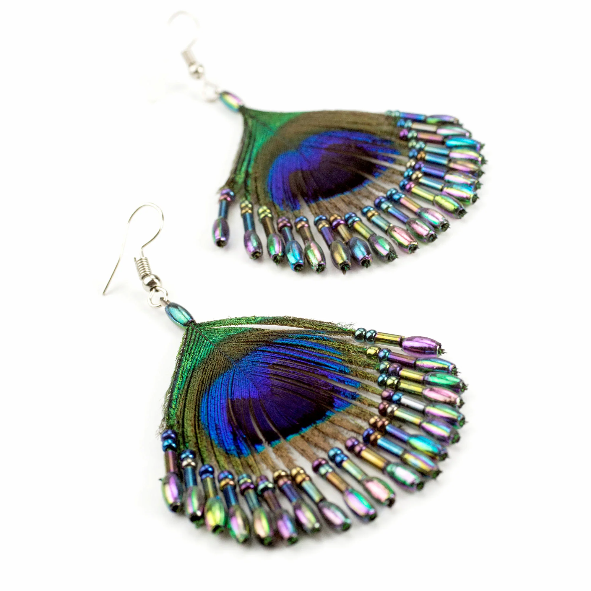 Peacock Feathers Rainbow Beads Earrings - Image 3
