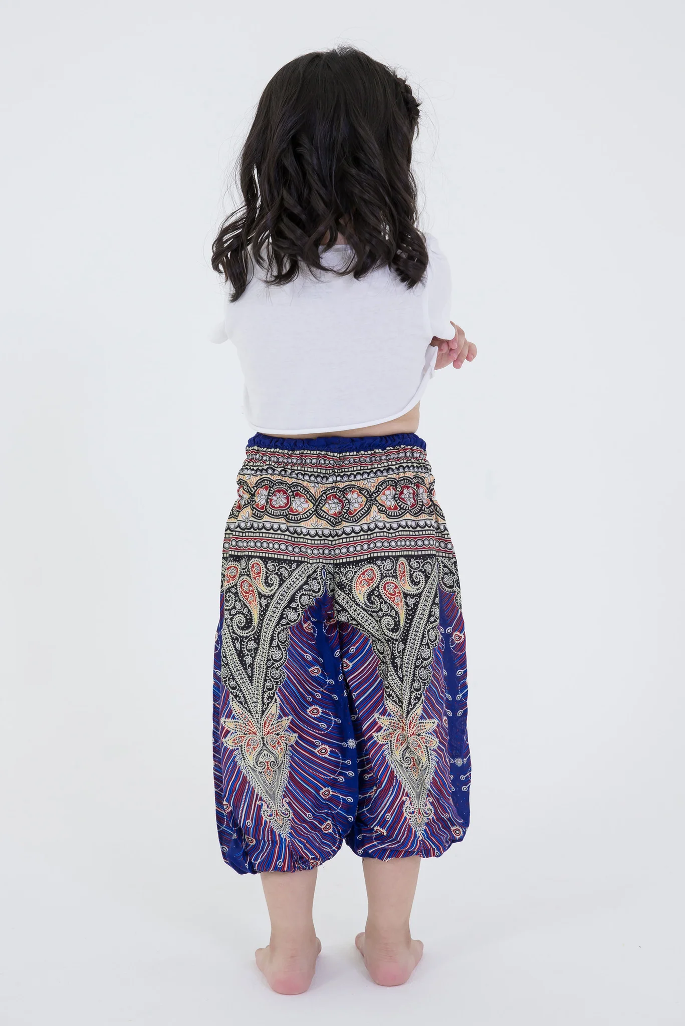 Peacock Feathers Kids Harem Pants in Blue - Image 4