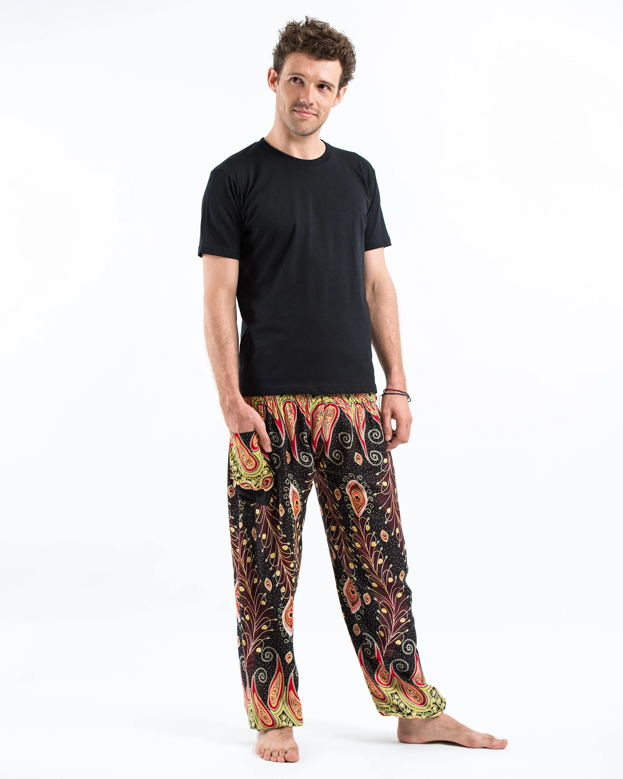 Peacock Paisley Men's Harem Pants in Black - Image 3