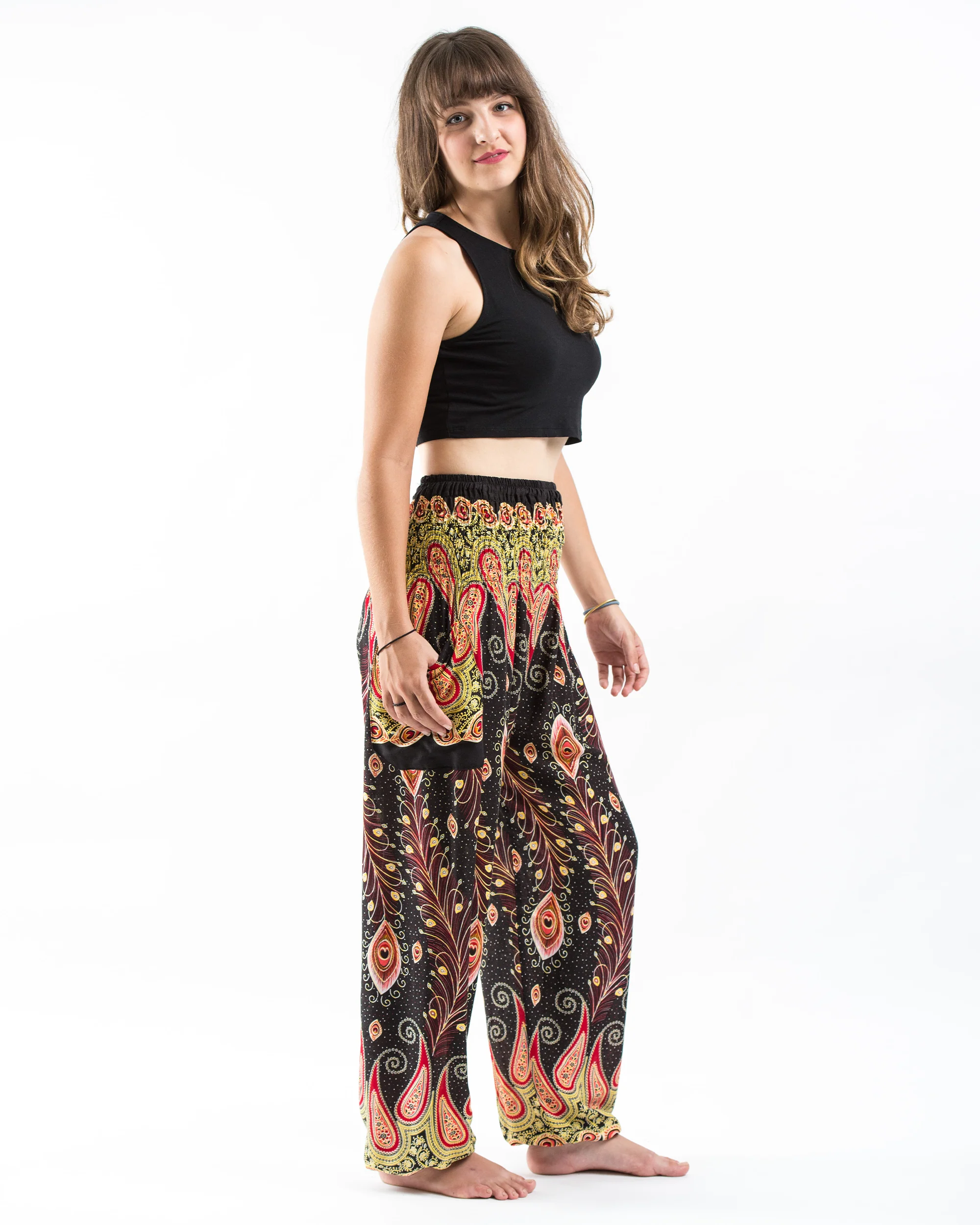 Peacock Paisley Women's Harem Pants in Black - Image 3