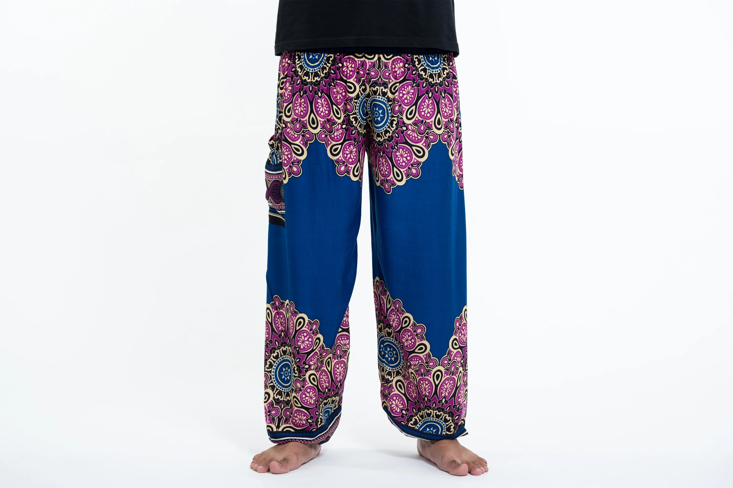 Peony Mandalas Men's Harem Pants in Blue - Image 2