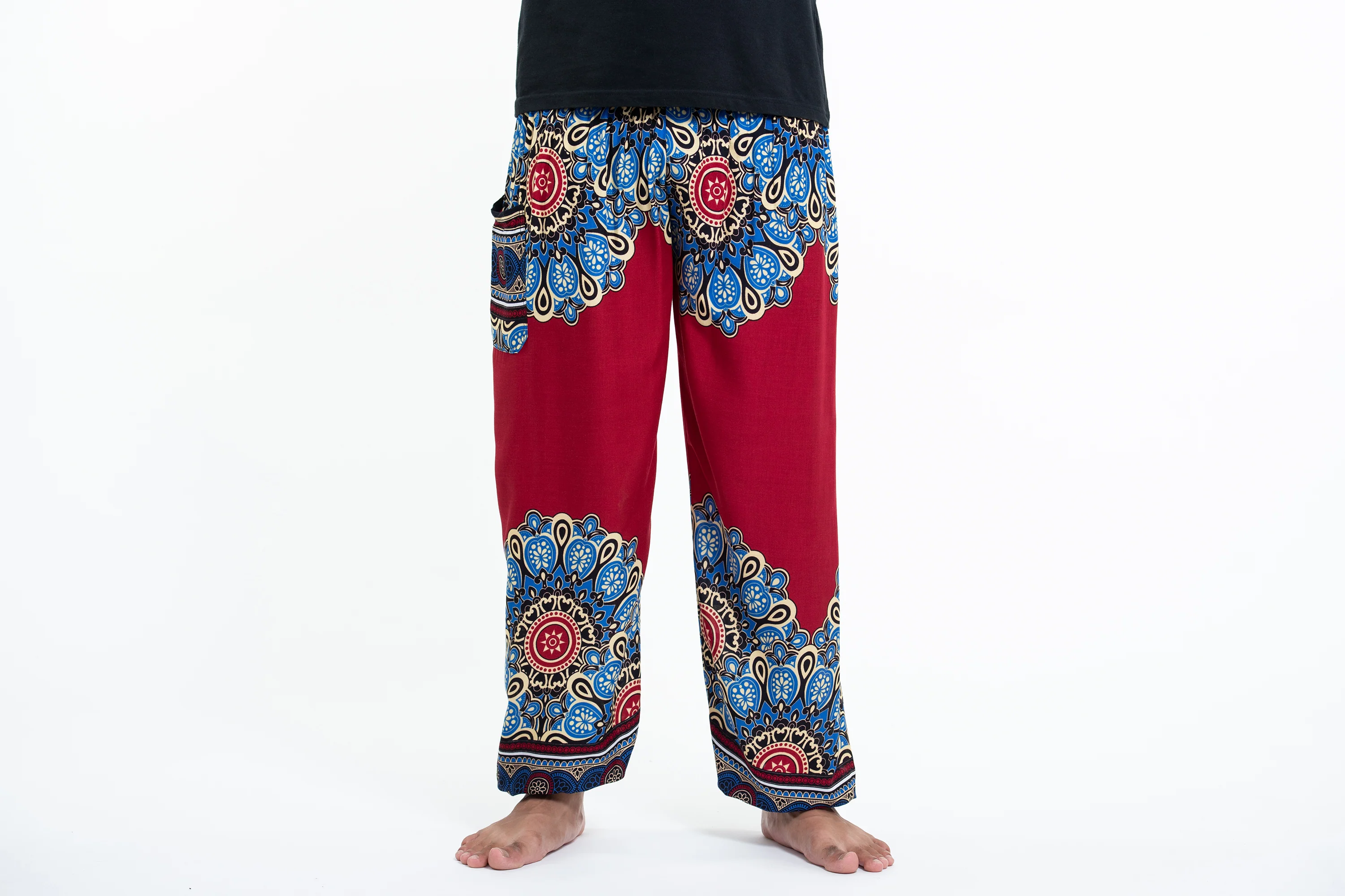 Peony Mandalas Men's Harem Pants in Red - Image 2
