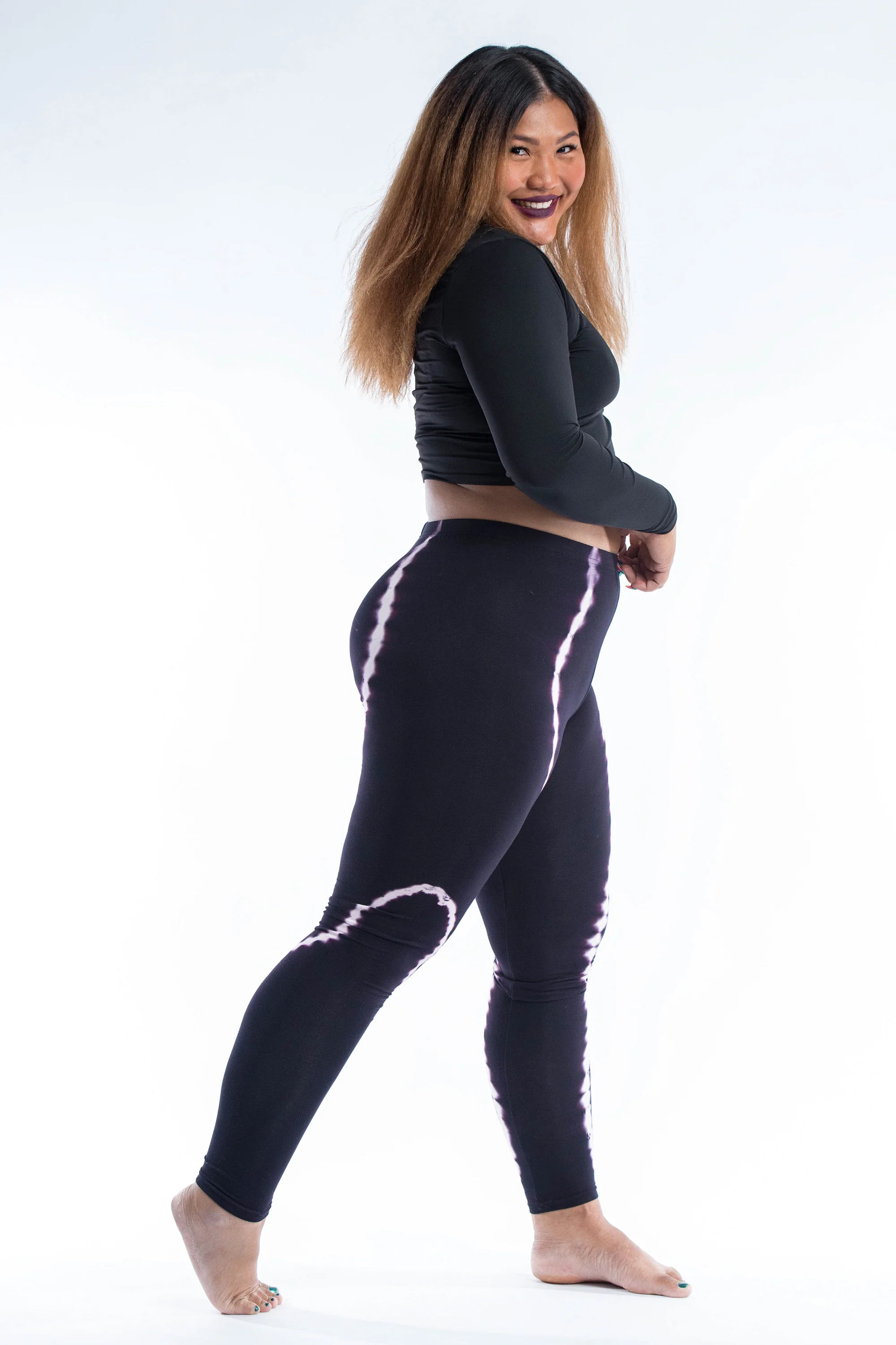 Plus Size Black Tie Dye Cotton Leggings in Electra Pink - Image 3