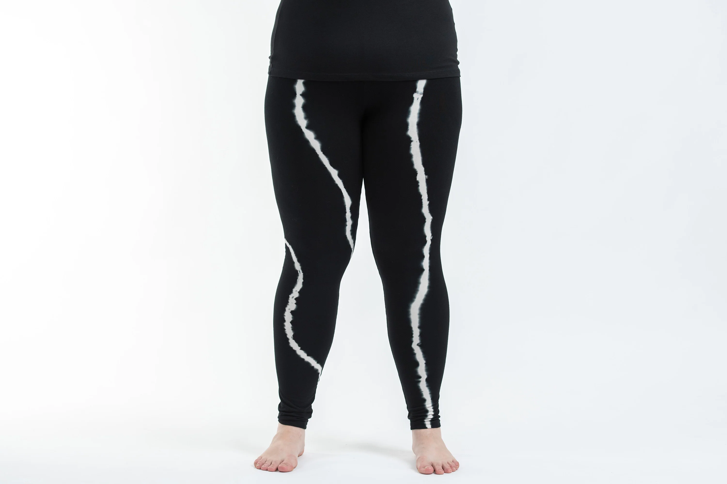 Plus Size Black Tie Dye Cotton Leggings in Electra White - Image 2