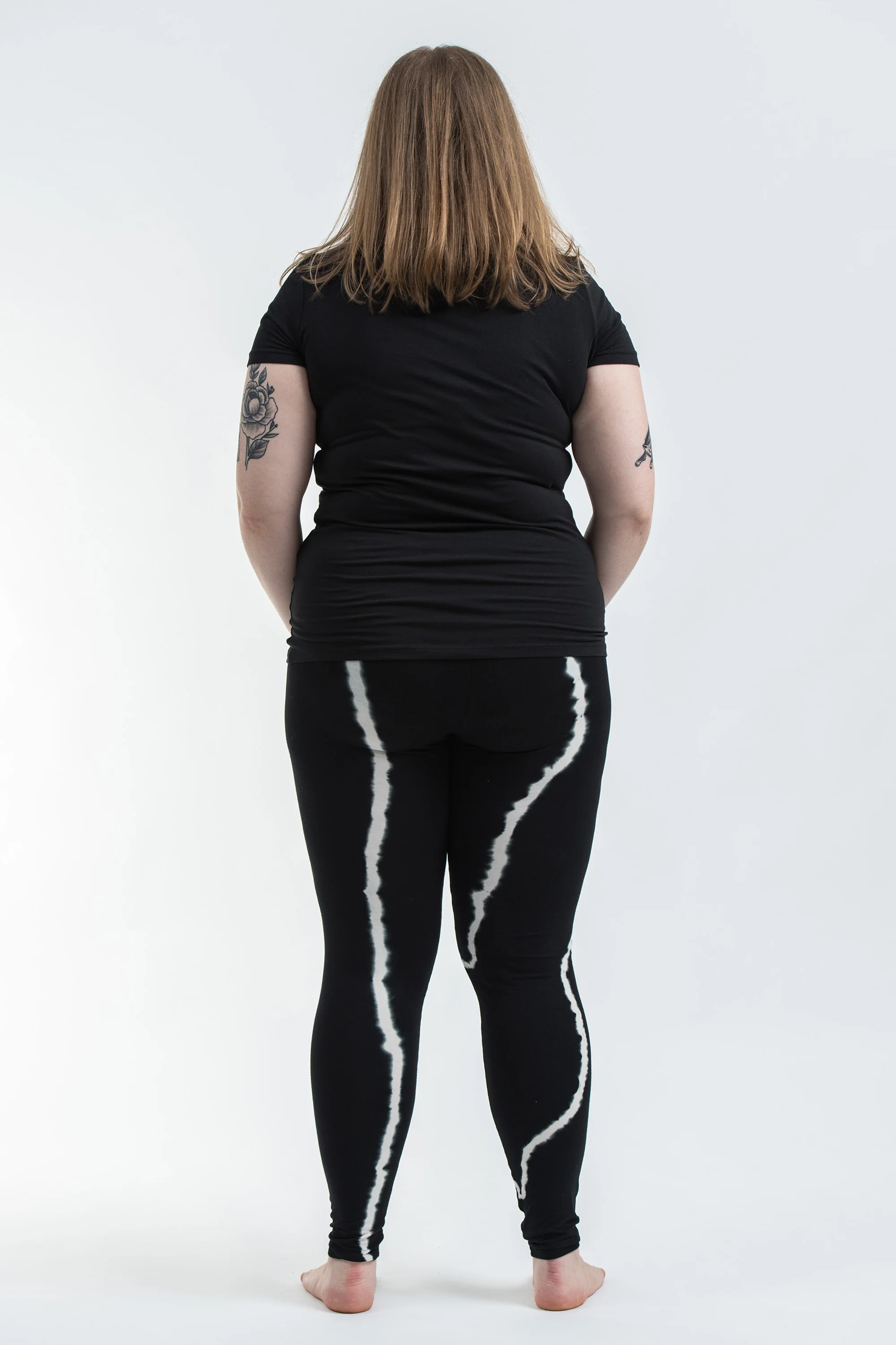 Plus Size Black Tie Dye Cotton Leggings in Electra White - Image 4
