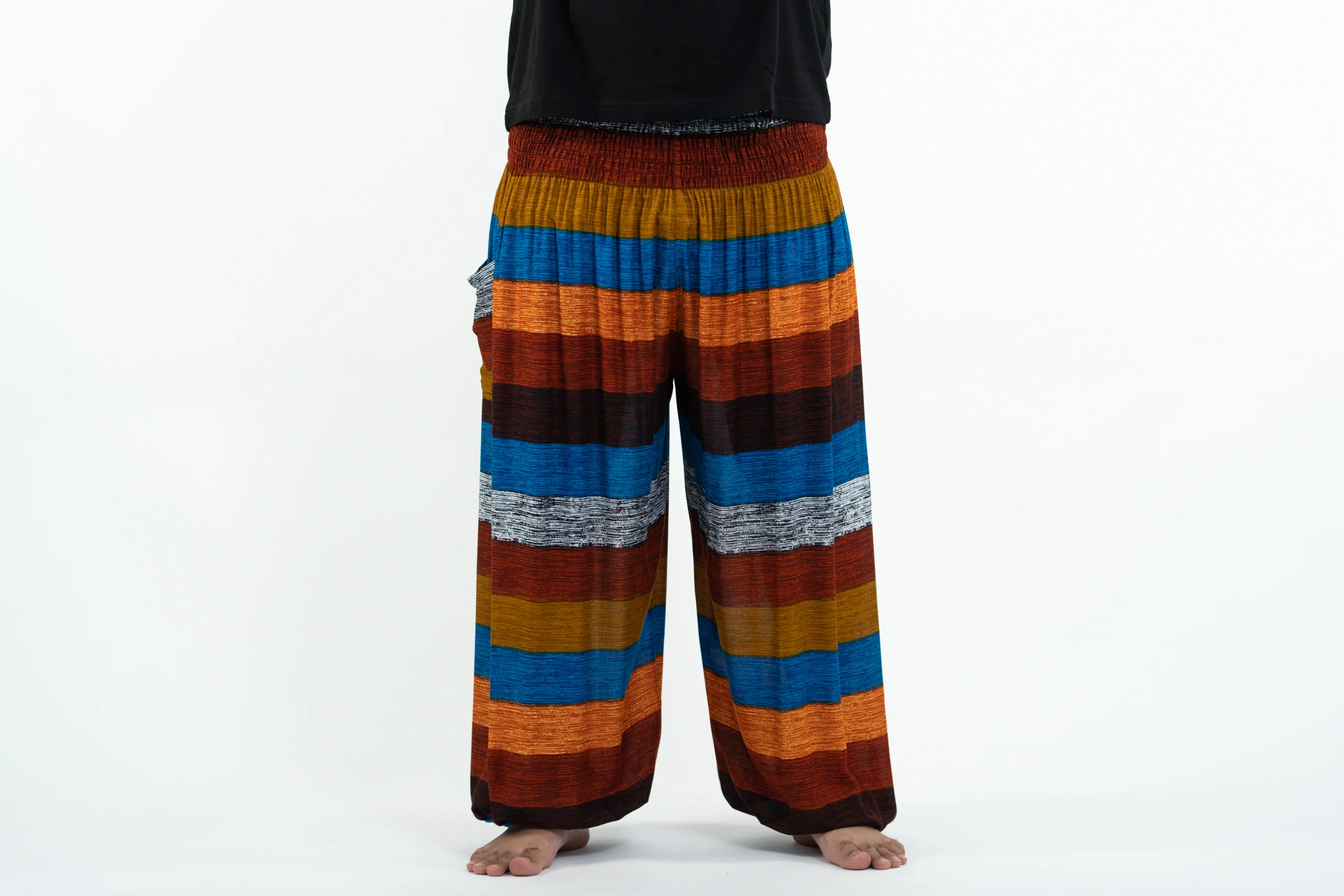 Plus Size Boho Striped Men's Harem Pants in Rust - Image 2