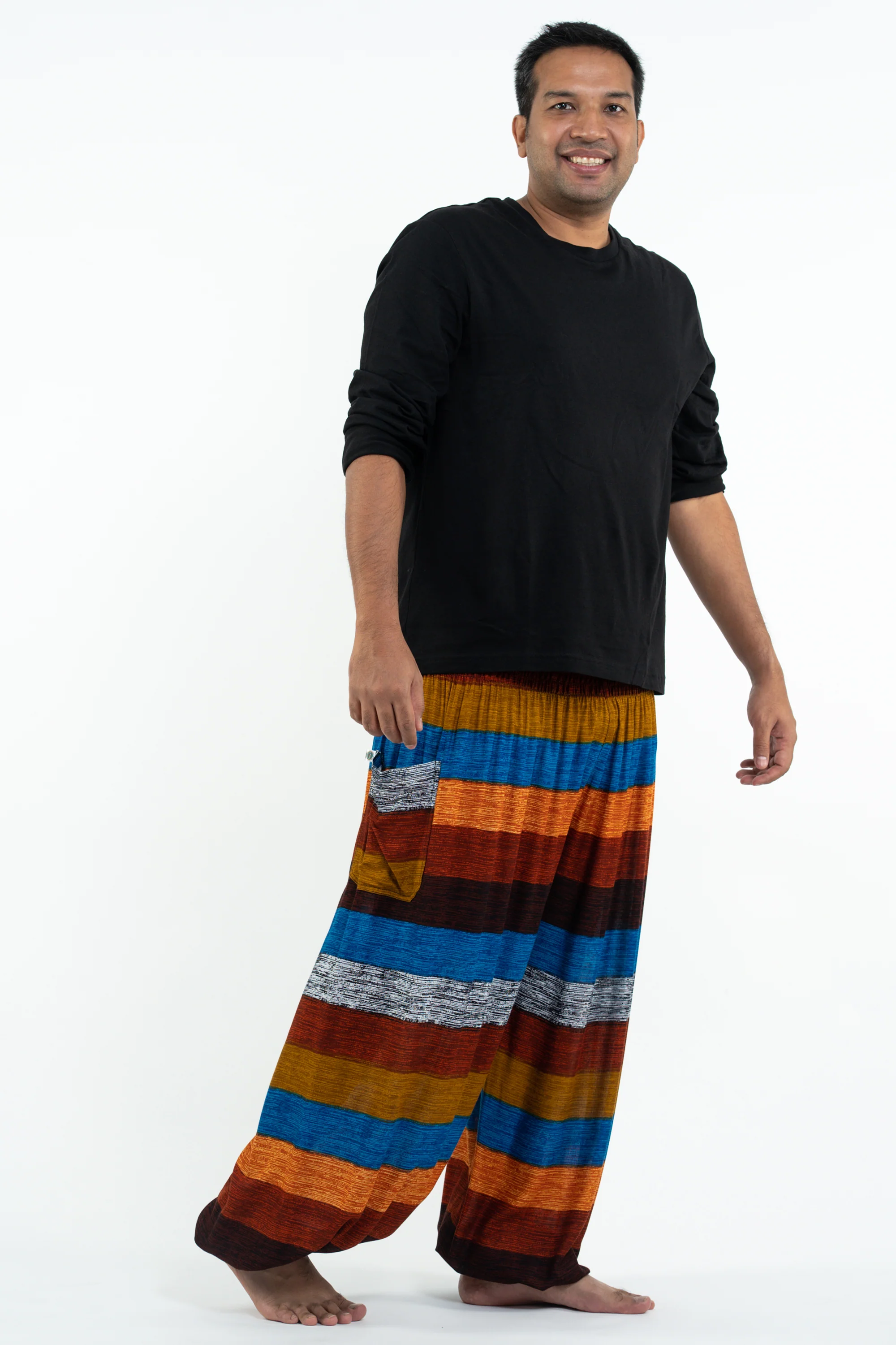 Plus Size Boho Striped Men's Harem Pants in Rust - Image 3