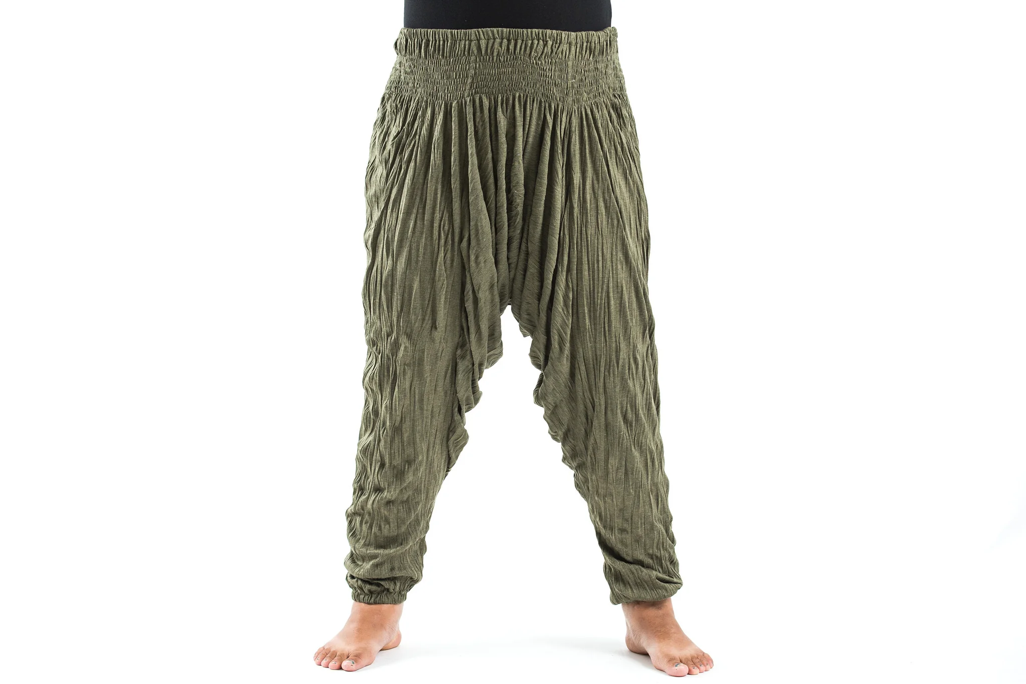Plus Size Crinkled Cotton Harem Pants in Green - Image 2