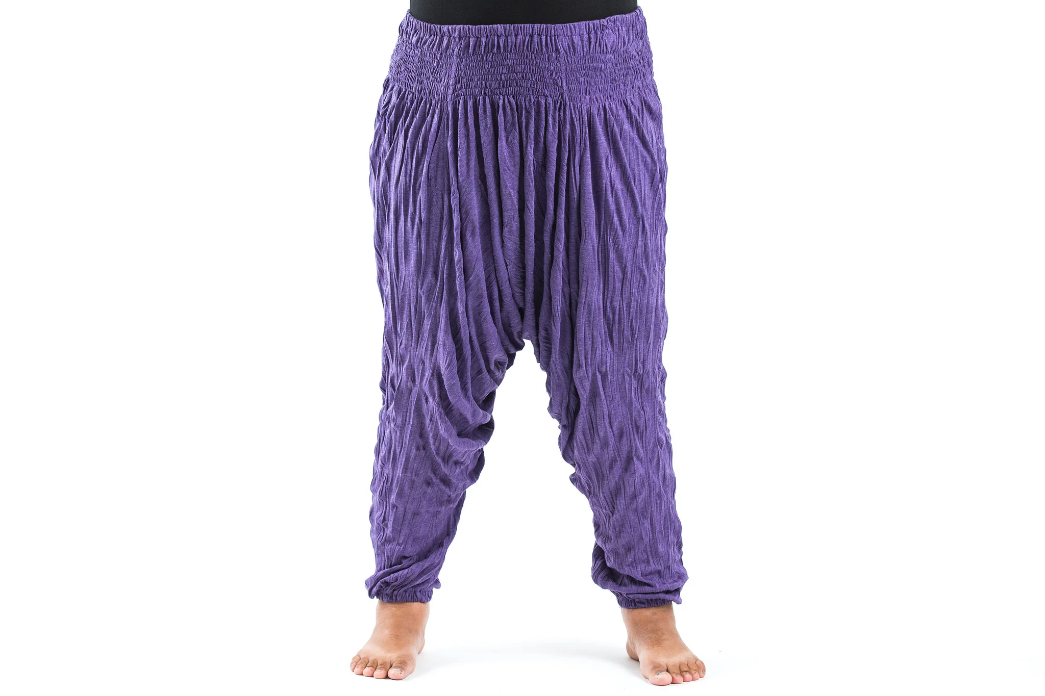 Plus Size Crinkled Cotton Harem Pants in Purple - Image 2