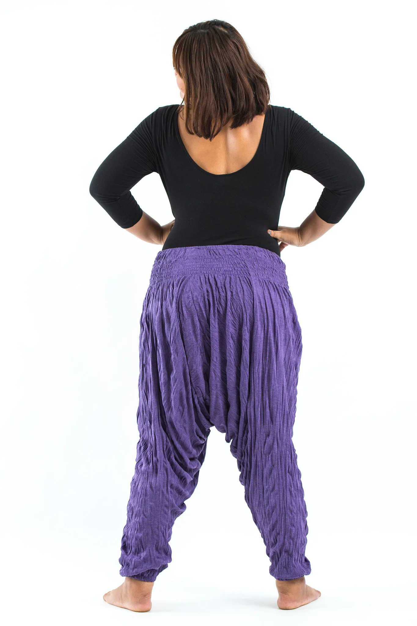Plus Size Crinkled Cotton Harem Pants in Purple - Image 4