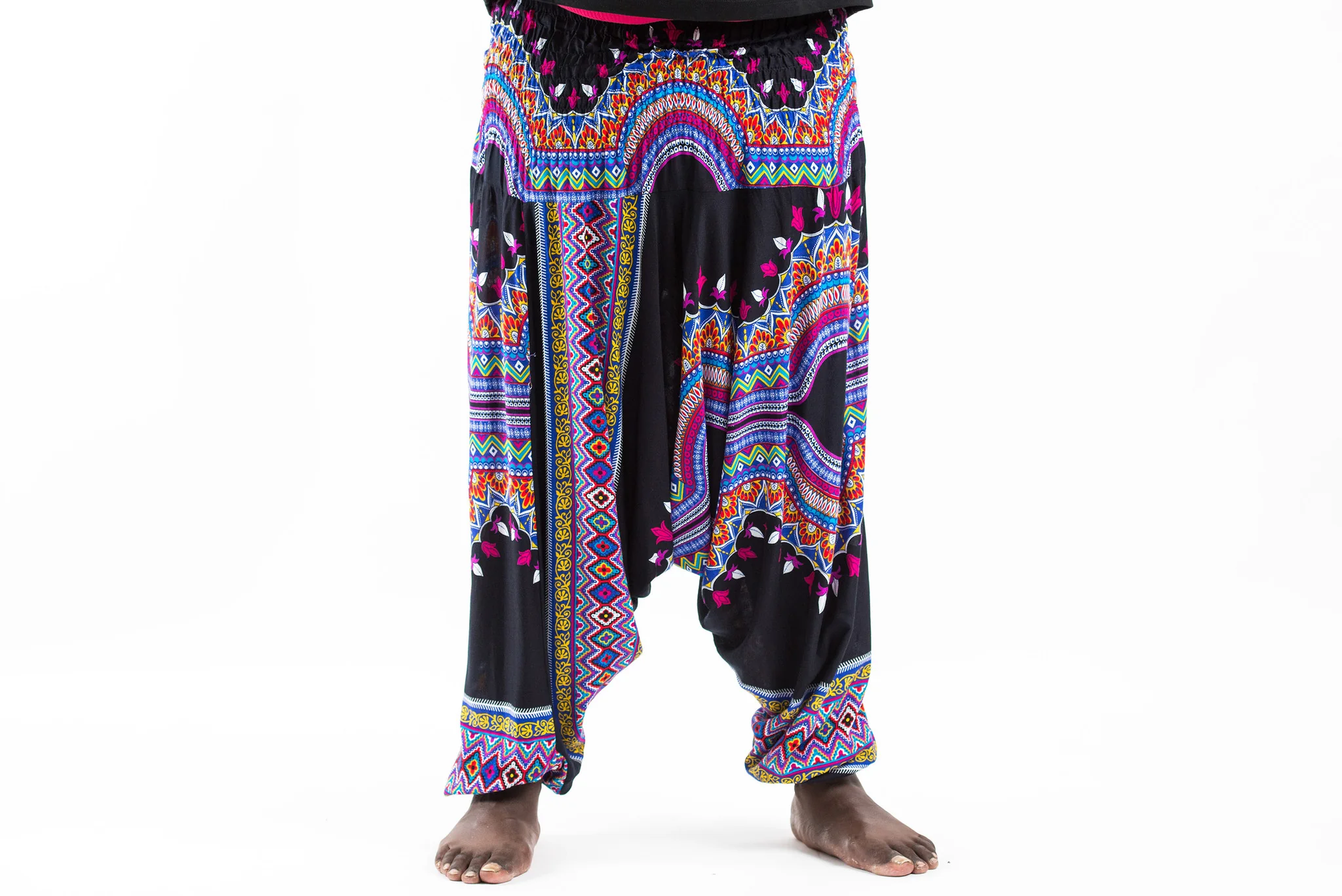 Plus Size Dashiki Prints Drop Crotch Men's Harem Pants in Black - Image 2