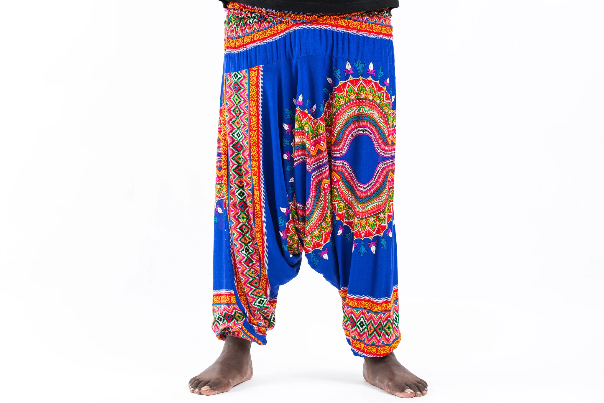 Plus Size Dashiki Prints Drop Crotch Men's Harem Pants in Blue - Image 2
