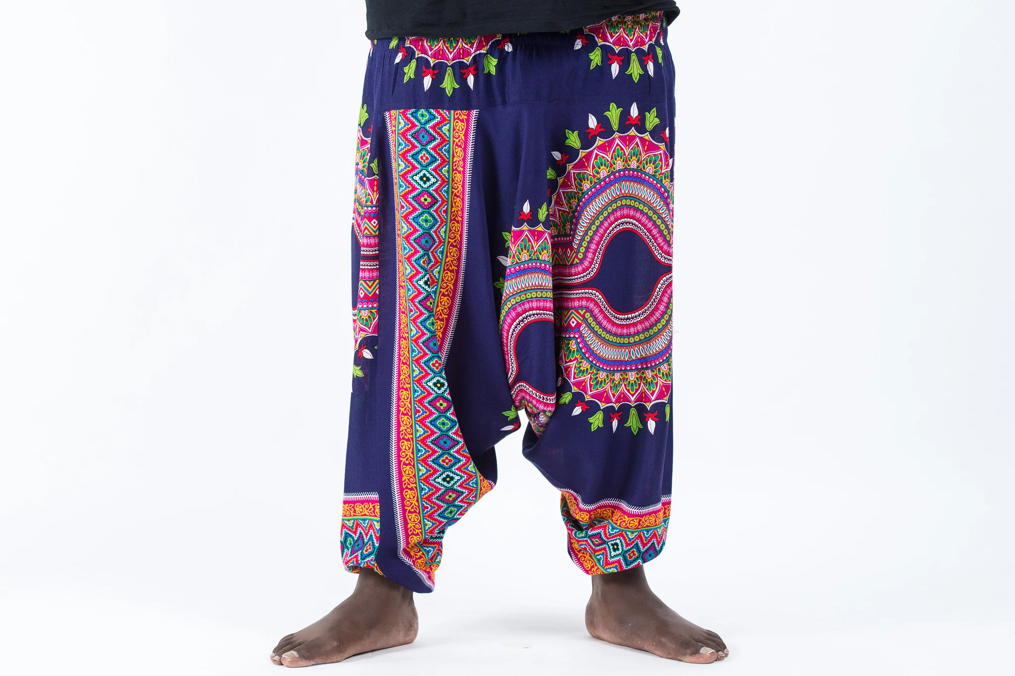 Plus Size Dashiki Prints Drop Crotch Men's Harem Pants in Navy - Image 2