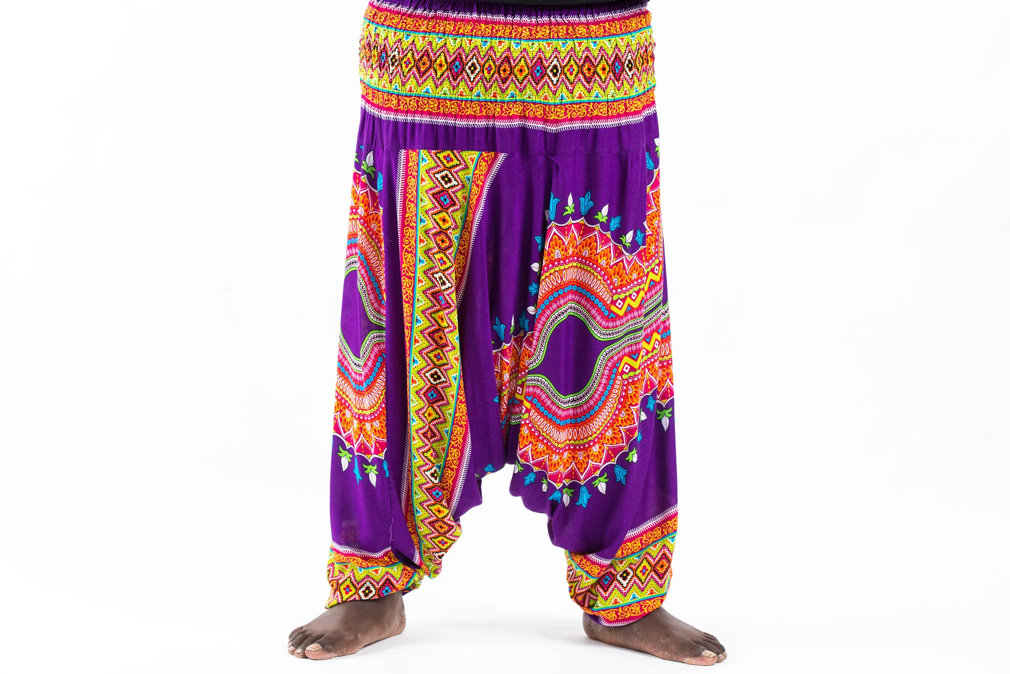 Plus Size Dashiki Prints Drop Crotch Men's Harem Pants in Purple - Image 2