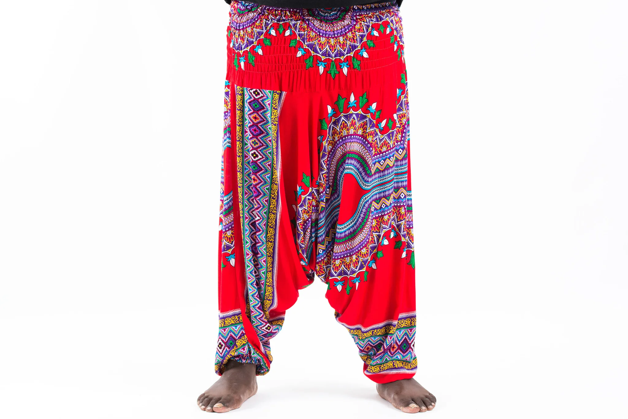 Plus Size Dashiki Prints Drop Crotch Men's Harem Pants in Red - Image 2