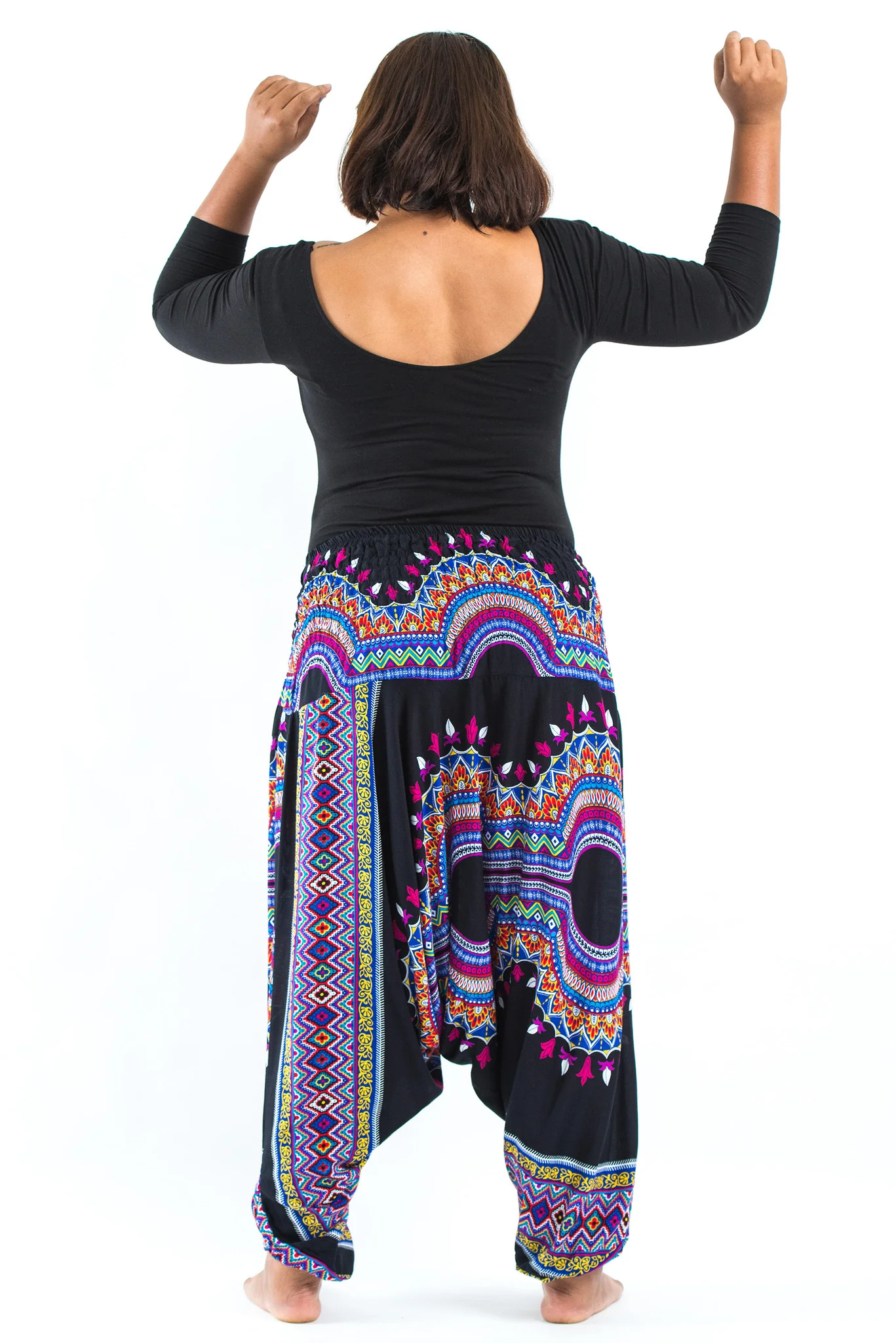 Plus Size Dashiki Prints 2-in-1 Jumpsuit Harem Pants in Black - Image 4