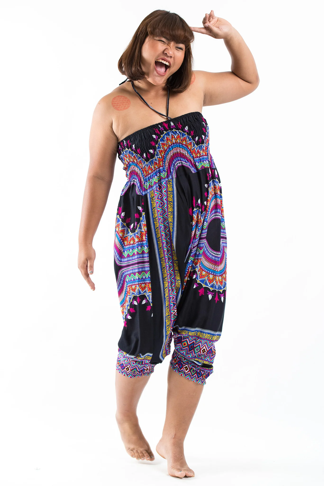 Plus Size Dashiki Prints 2-in-1 Jumpsuit Harem Pants in Black - Image 5