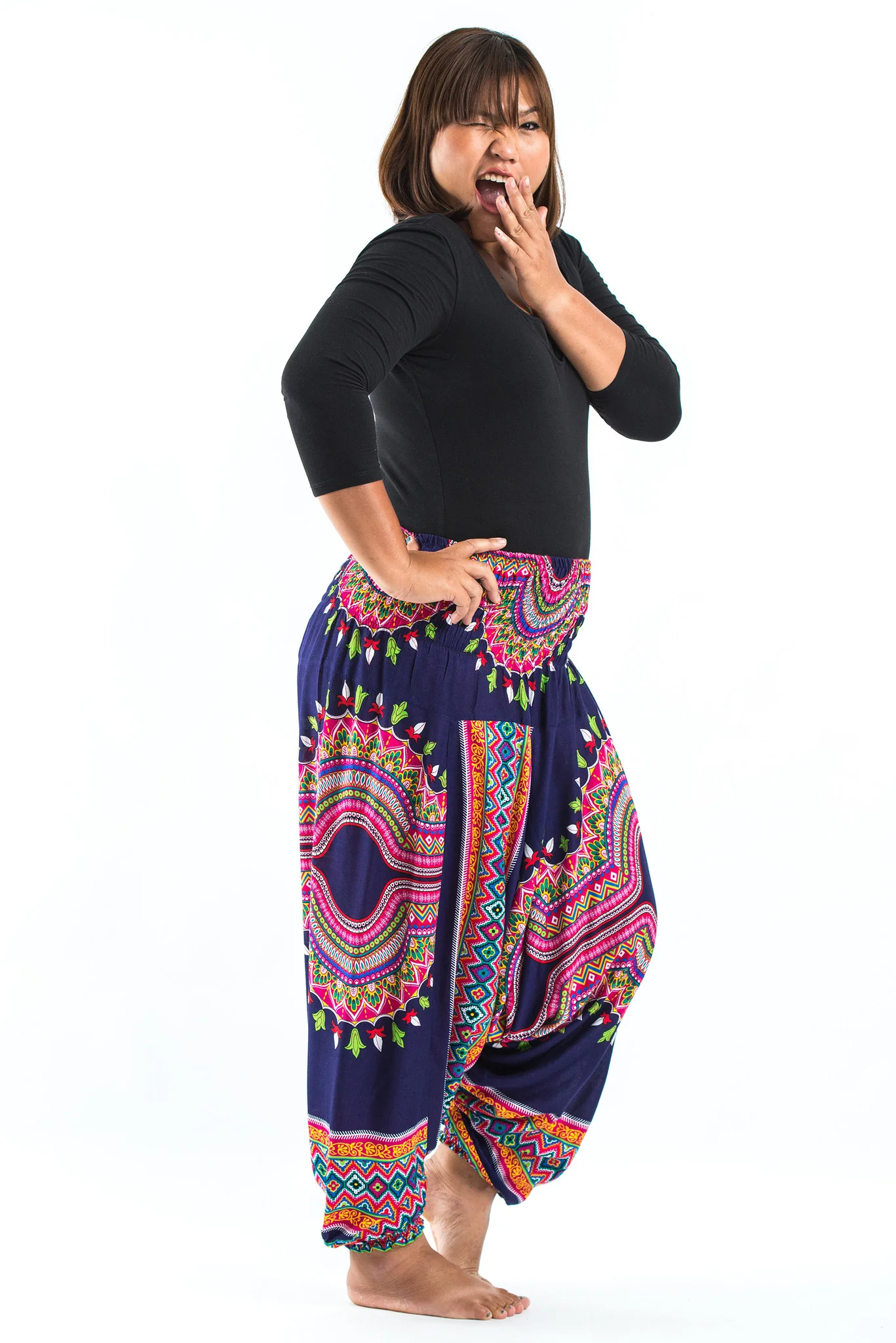 Plus Size Dashiki Prints 2-in-1 Jumpsuit Harem Pants in Navy - Image 3