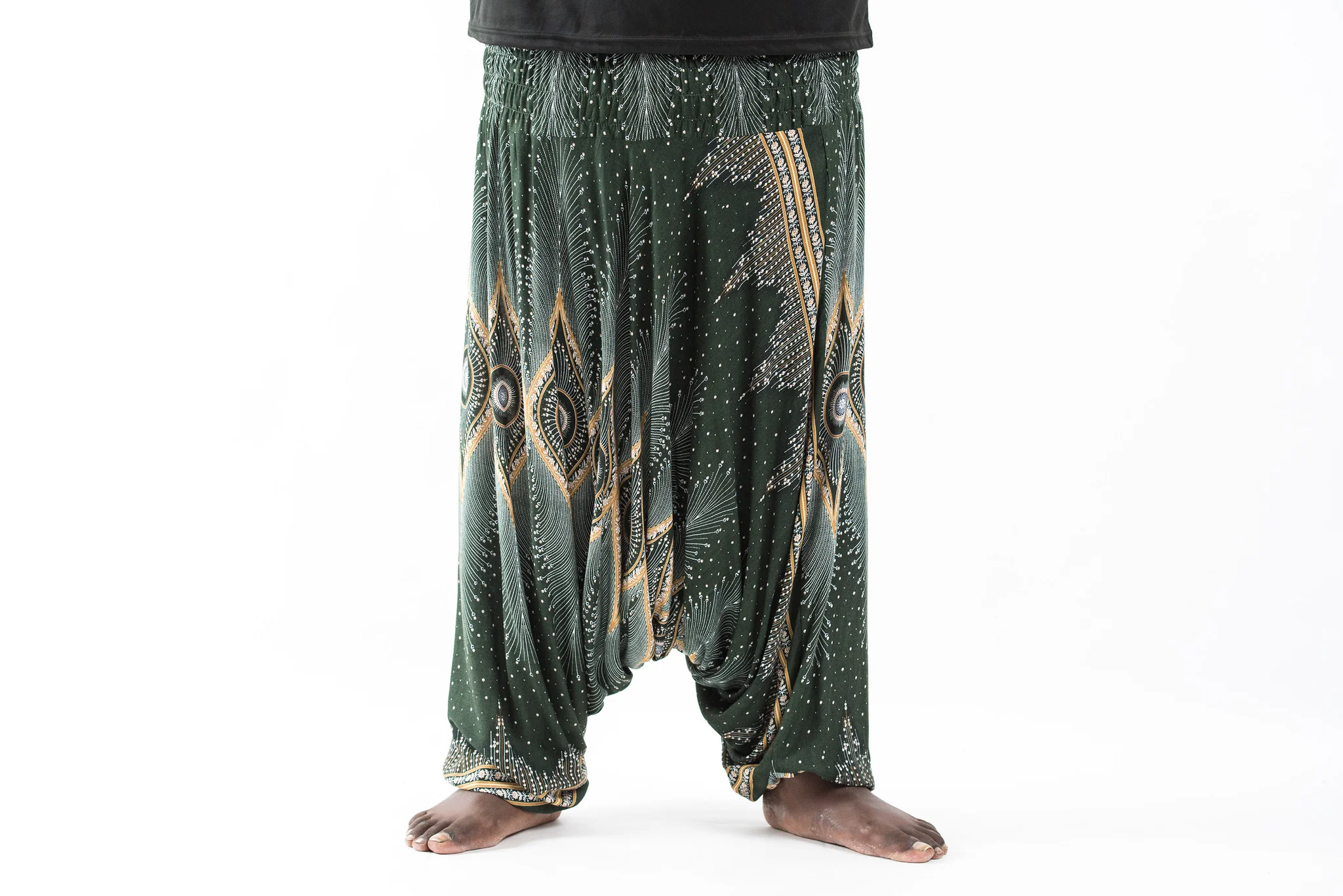 Plus Size Diamond Peacock Drop Crotch Men's Harem Pants in Green - Image 2