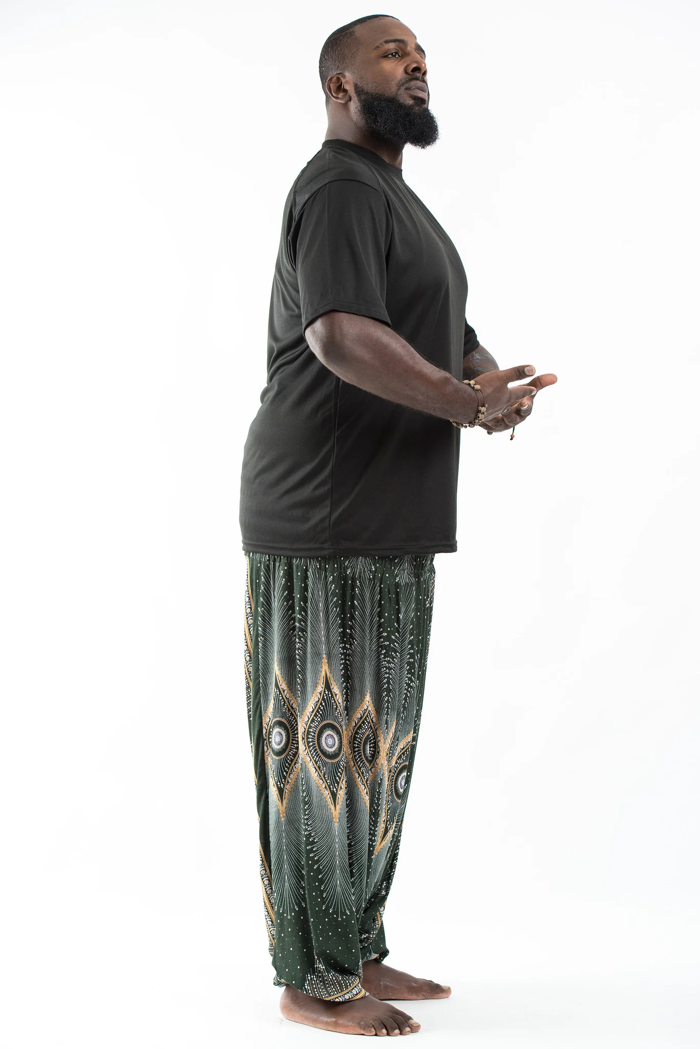 Plus Size Diamond Peacock Drop Crotch Men's Harem Pants in Green - Image 3