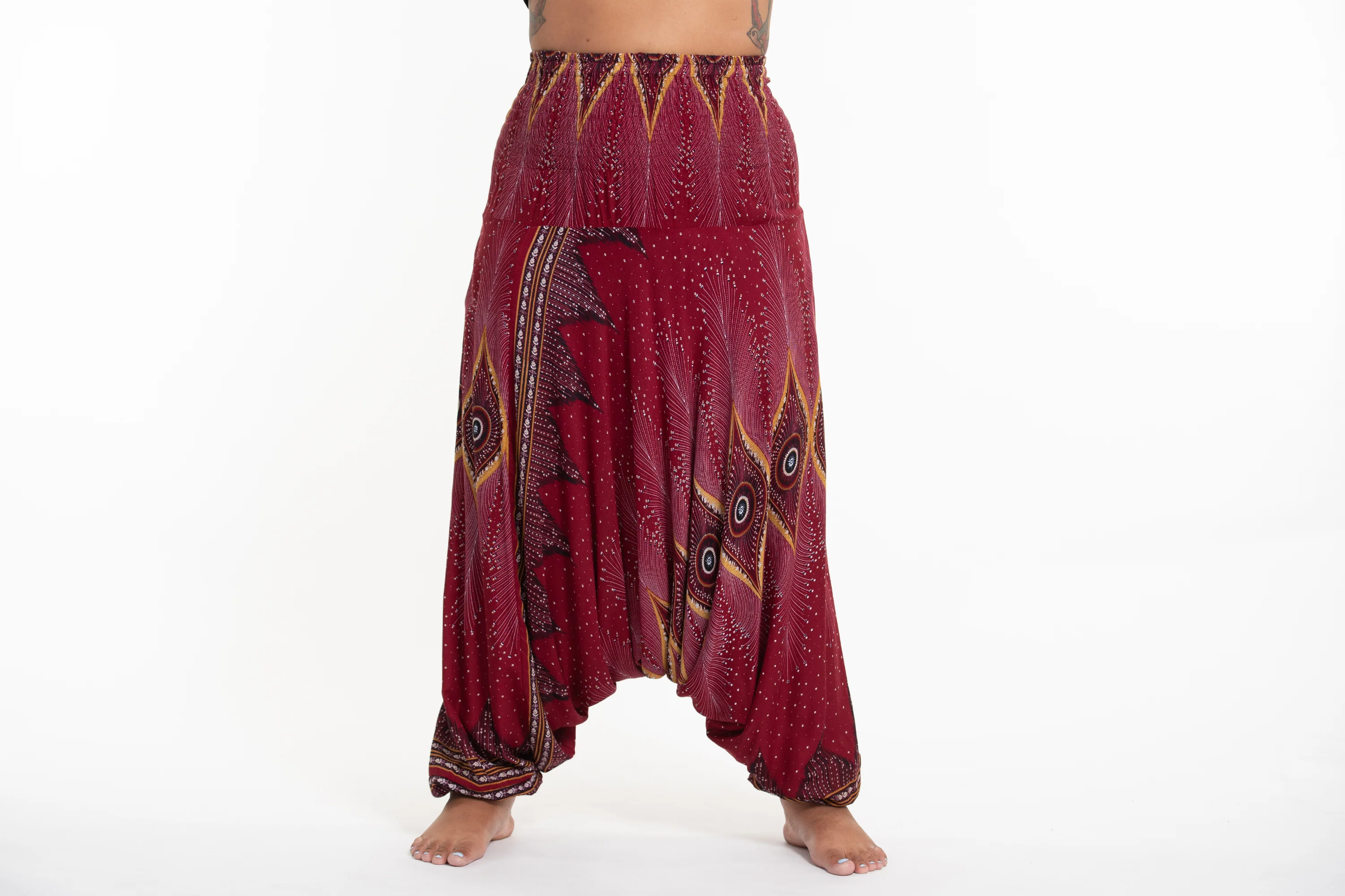 Plus Size Diamond Peacock 2-in-1 Jumpsuit Harem Pants in Red - Image 2