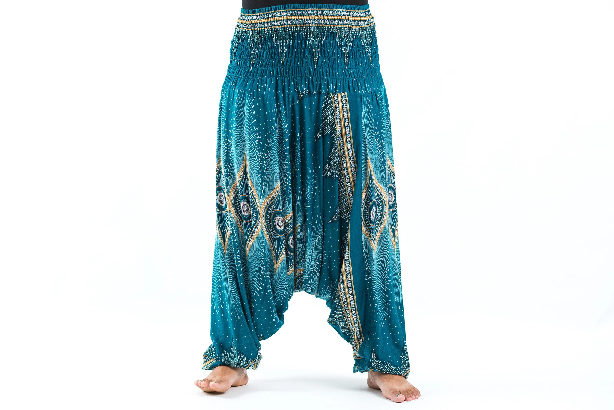 Plus Size Diamond Peacock 2-in-1 Jumpsuit Harem Pants in Turquoise - Image 2