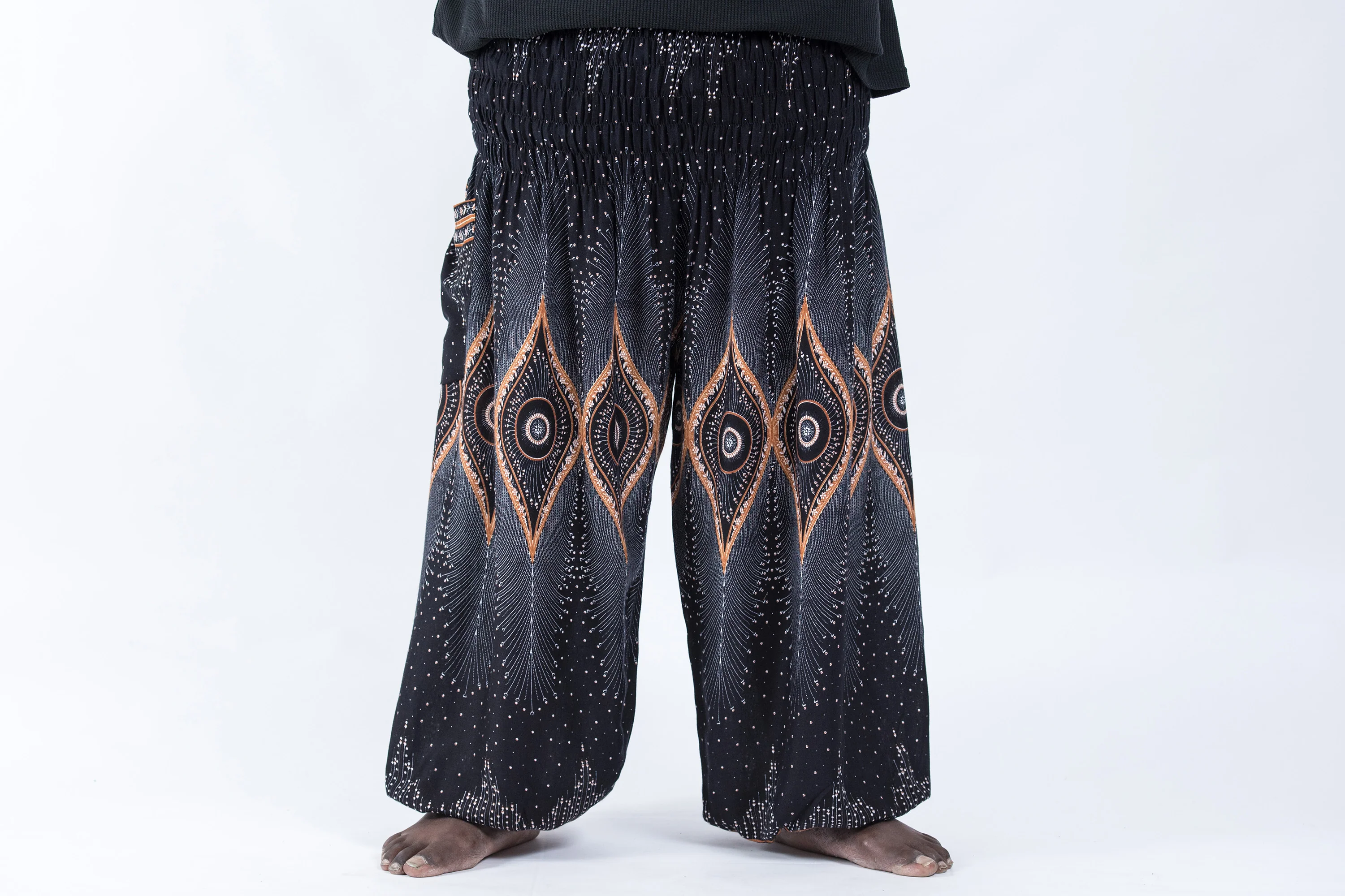 Plus Size Diamond Peacock Men's Harem Pants in Black - Image 2