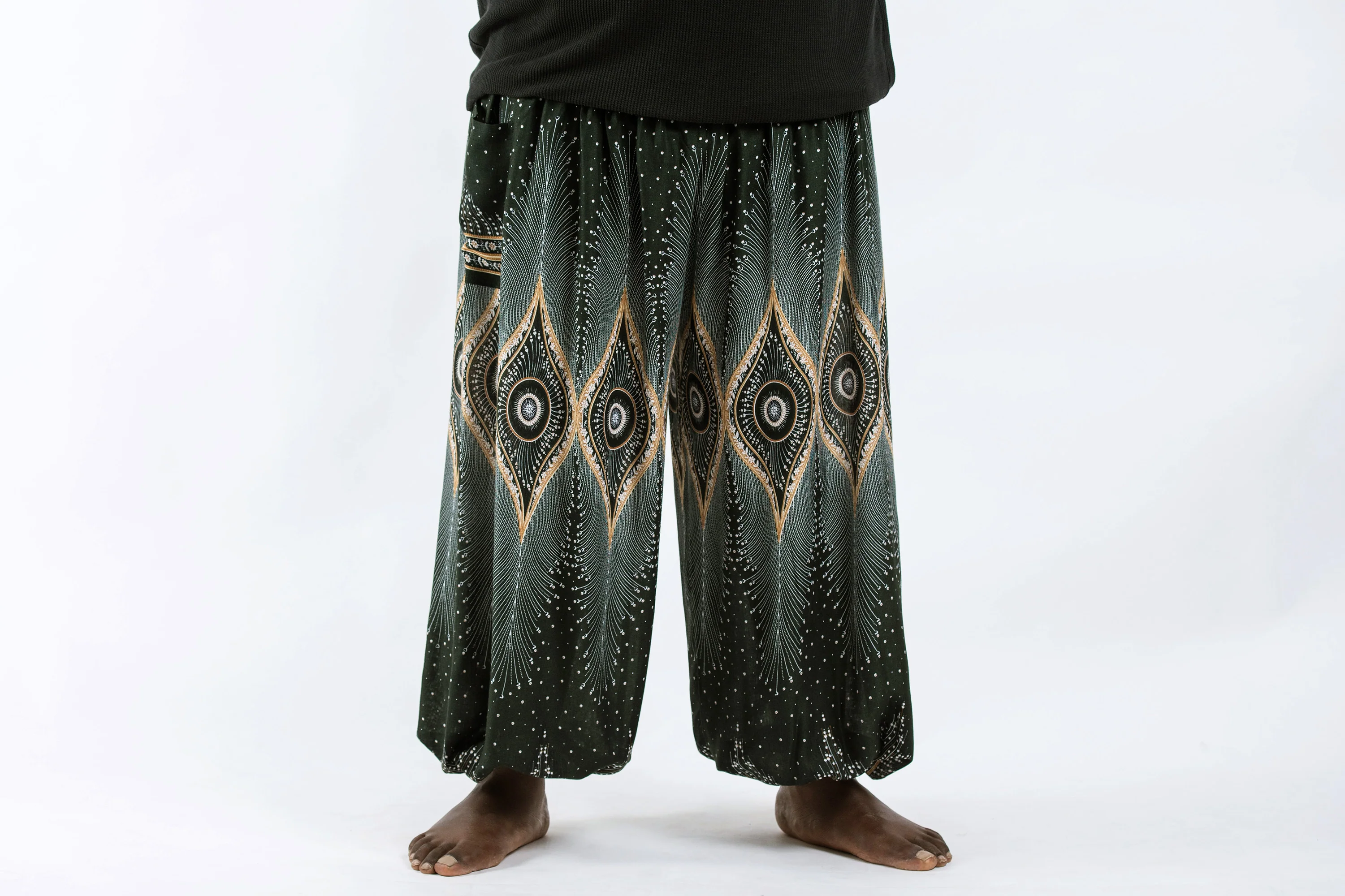 Plus Size Diamond Peacock Men's Harem Pants in Green - Image 2