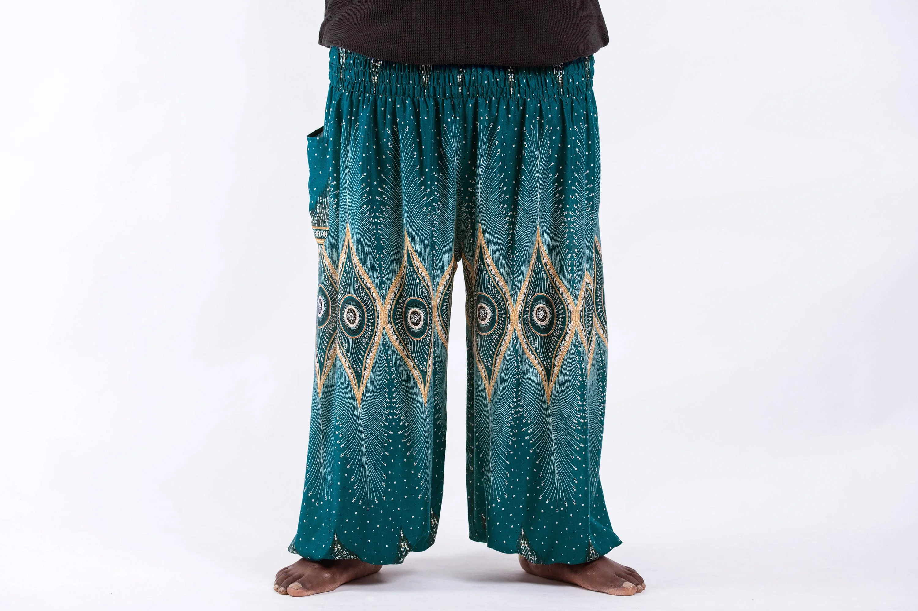 Plus Size Diamond Peacock Men's Harem Pants in Turquoise - Image 2