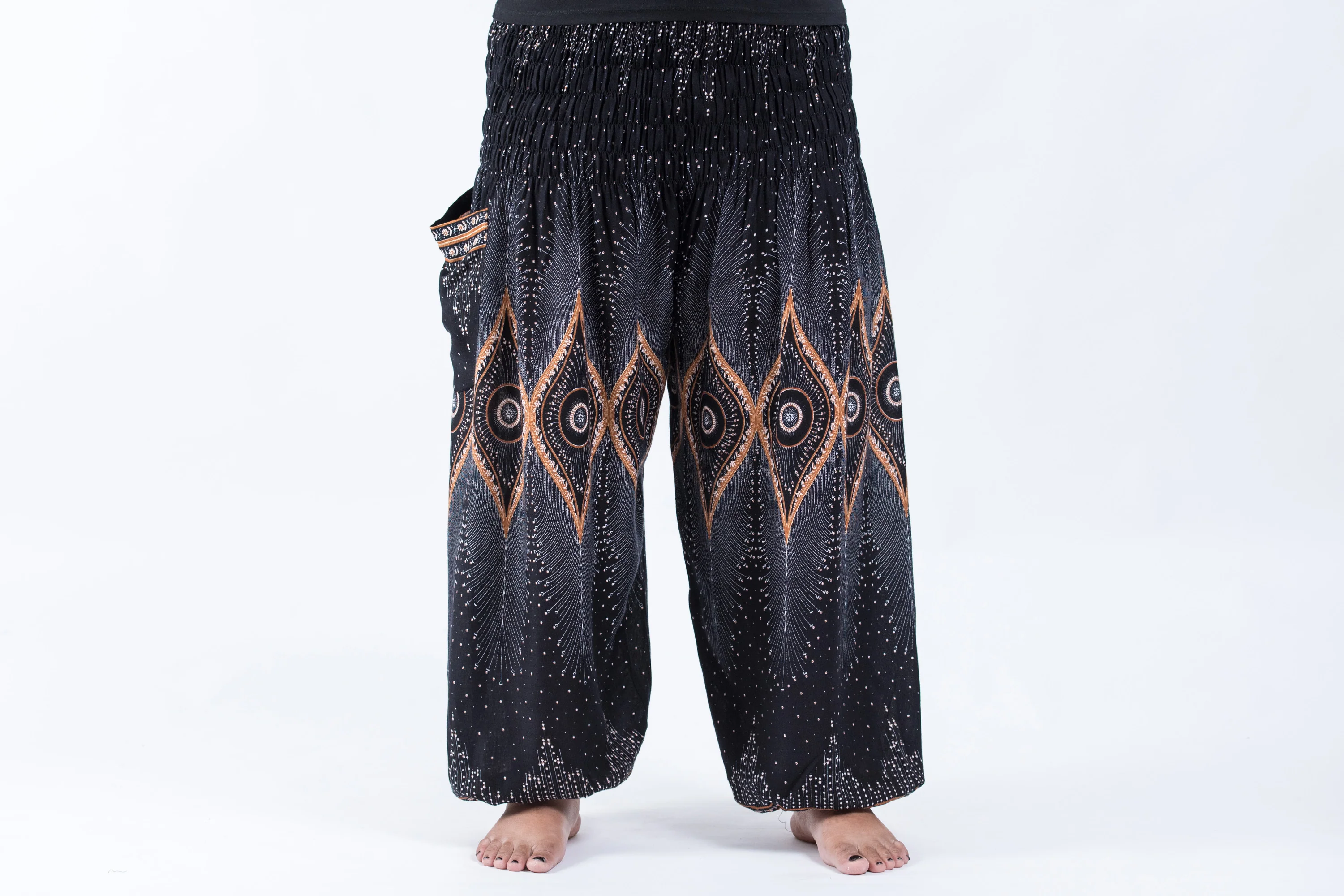 Plus Size Diamond Peacock Women's Harem Pants in Black - Image 2