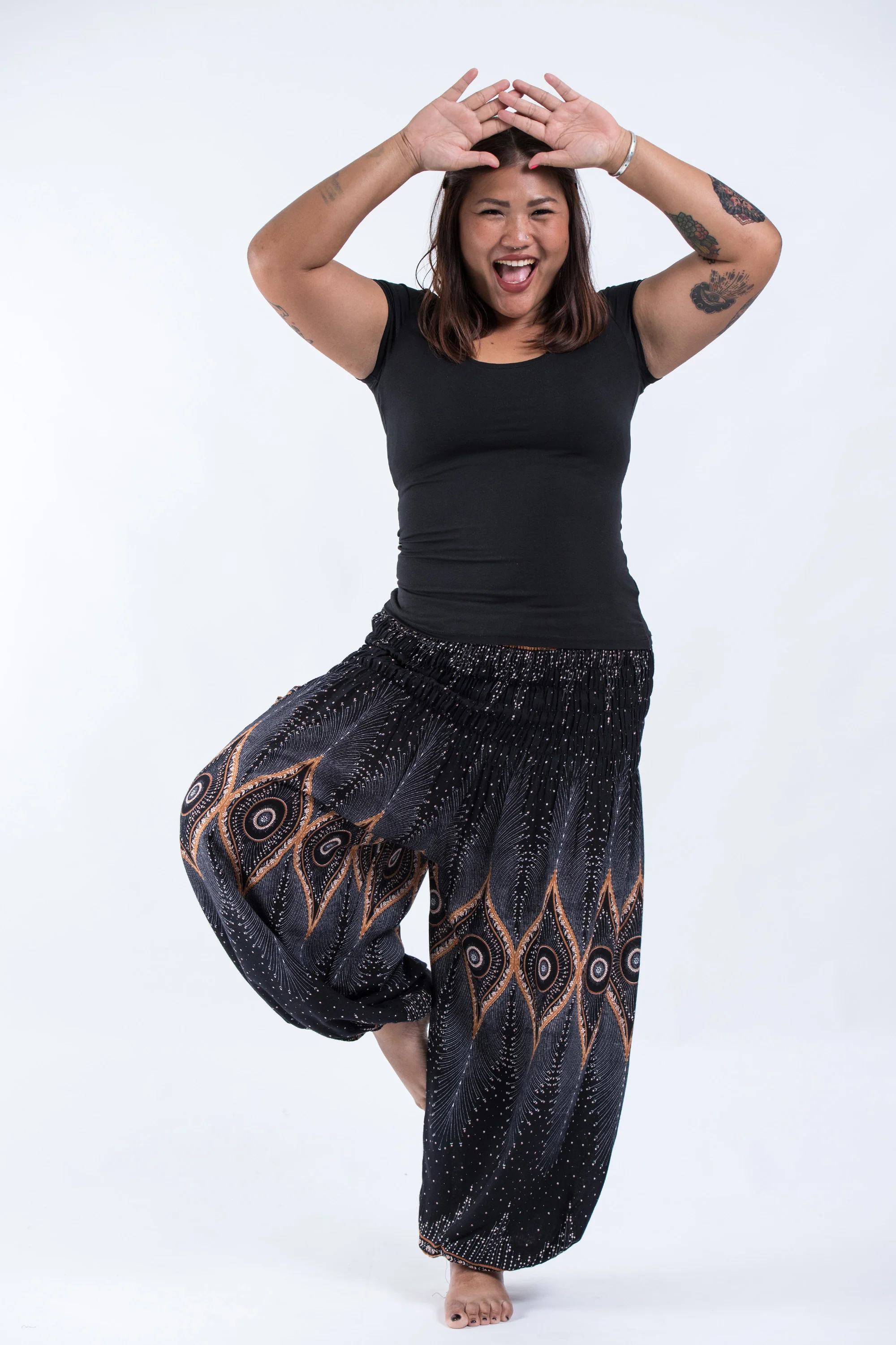 Plus Size Diamond Peacock Women's Harem Pants in Black - Image 5