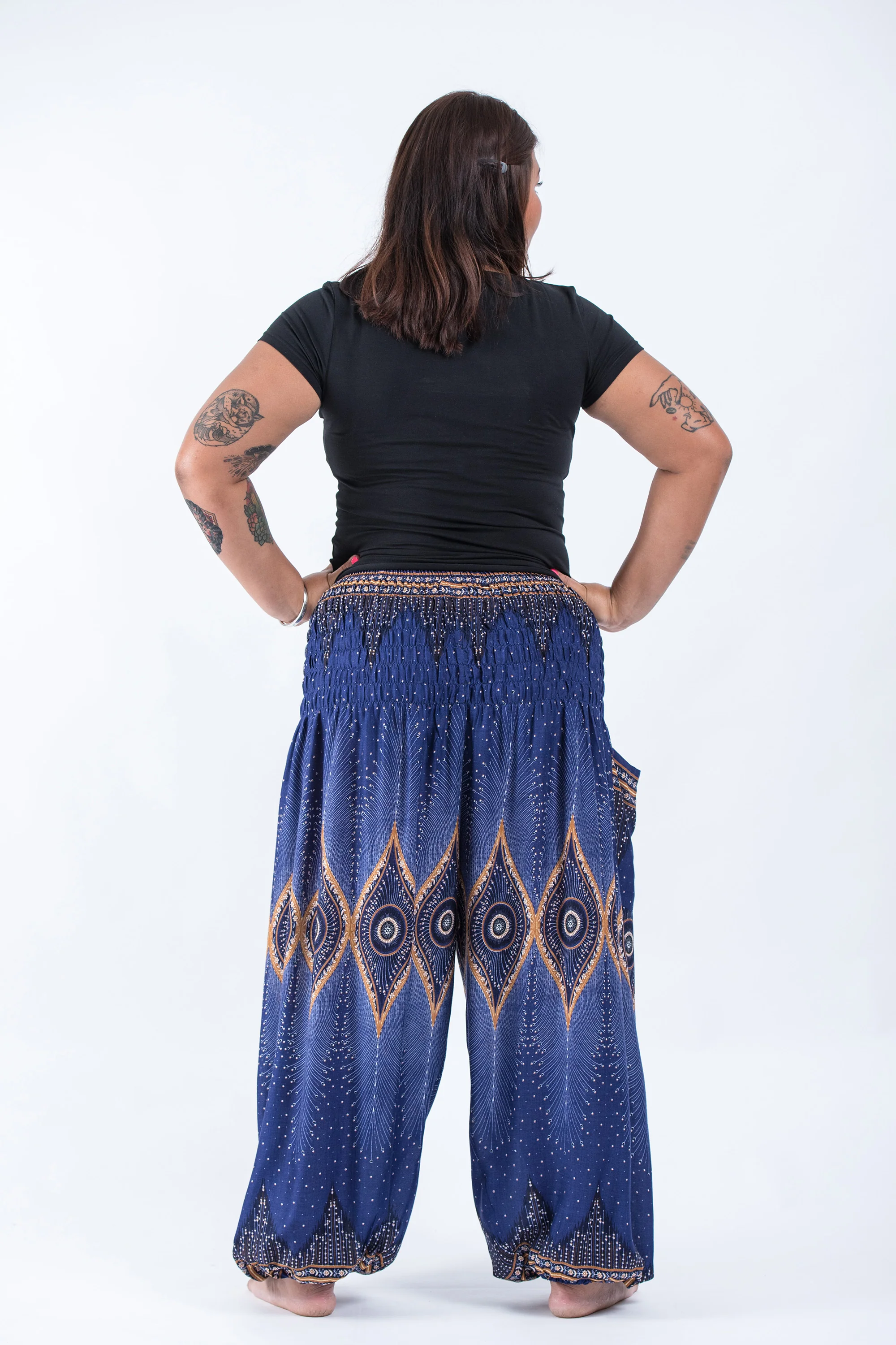 Plus Size Diamond Peacock Women's Harem Pants in Blue - Image 3