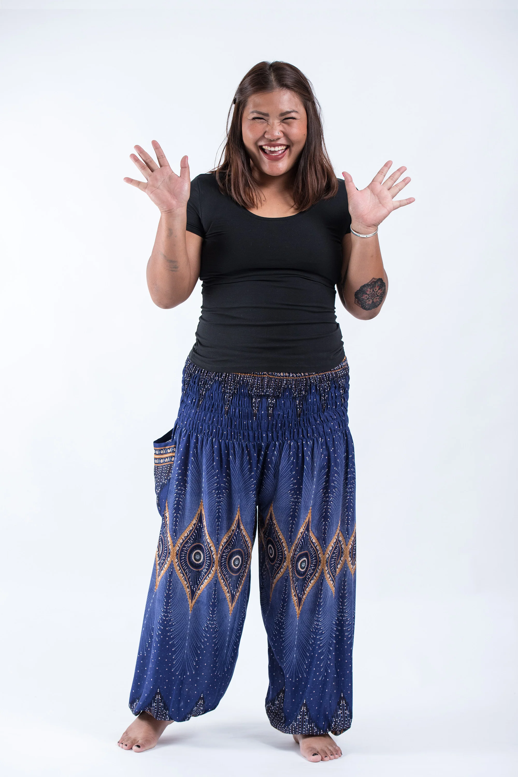 Plus Size Diamond Peacock Women's Harem Pants in Blue - Image 5