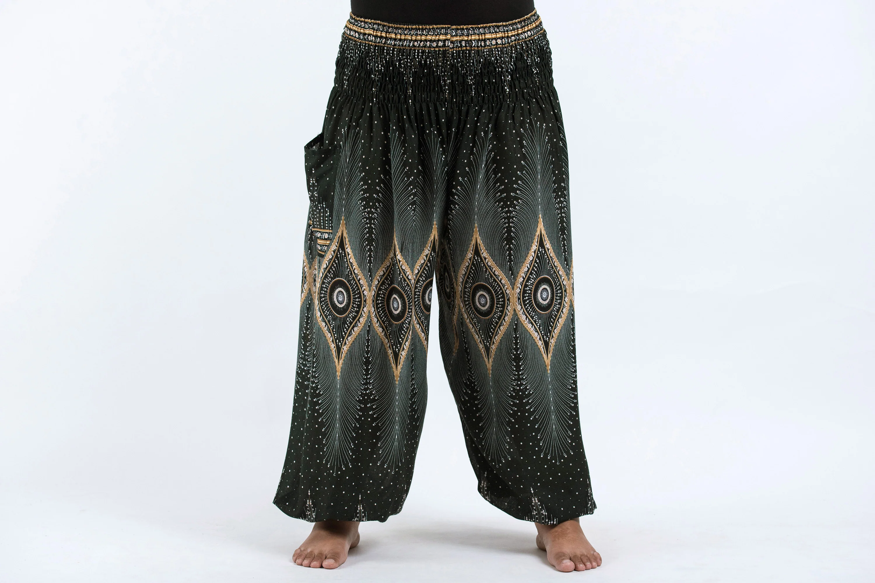 Plus Size Diamond Peacock Women's Harem Pants in Green - Image 2