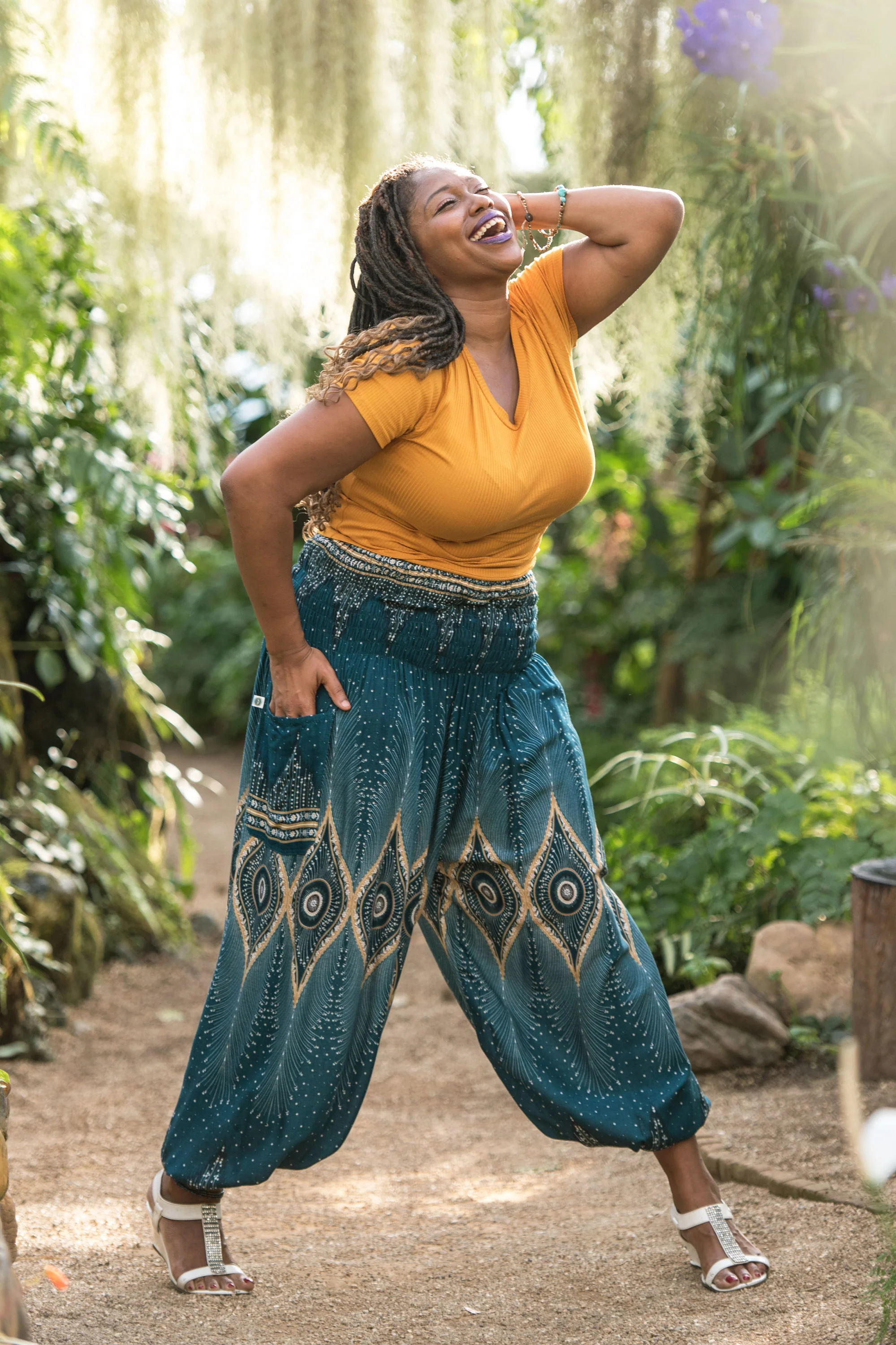 Plus Size Diamond Peacock Women's Harem Pants in Turquoise - Image 3