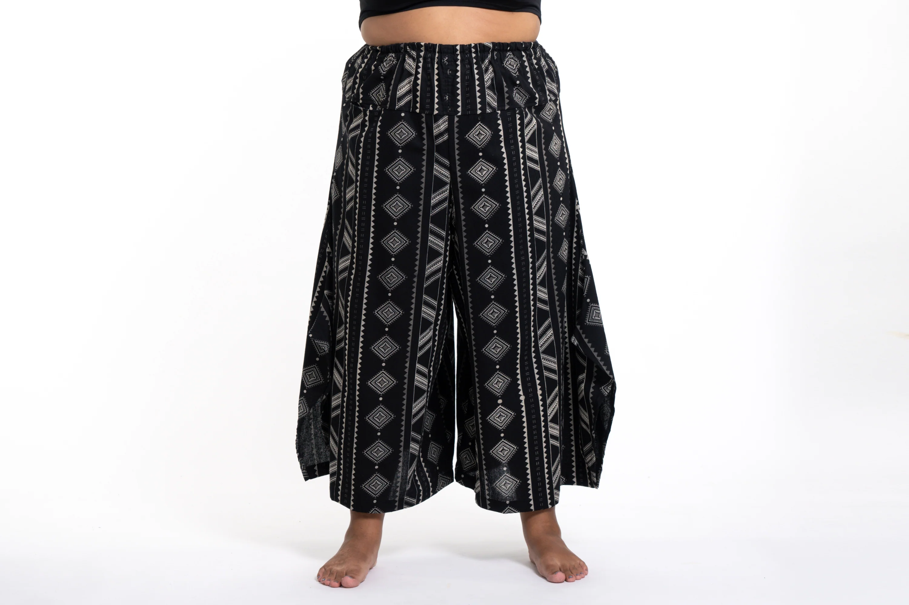 Plus Size Diamonds Women's Cotton Palazzo Pants in Black - Image 2