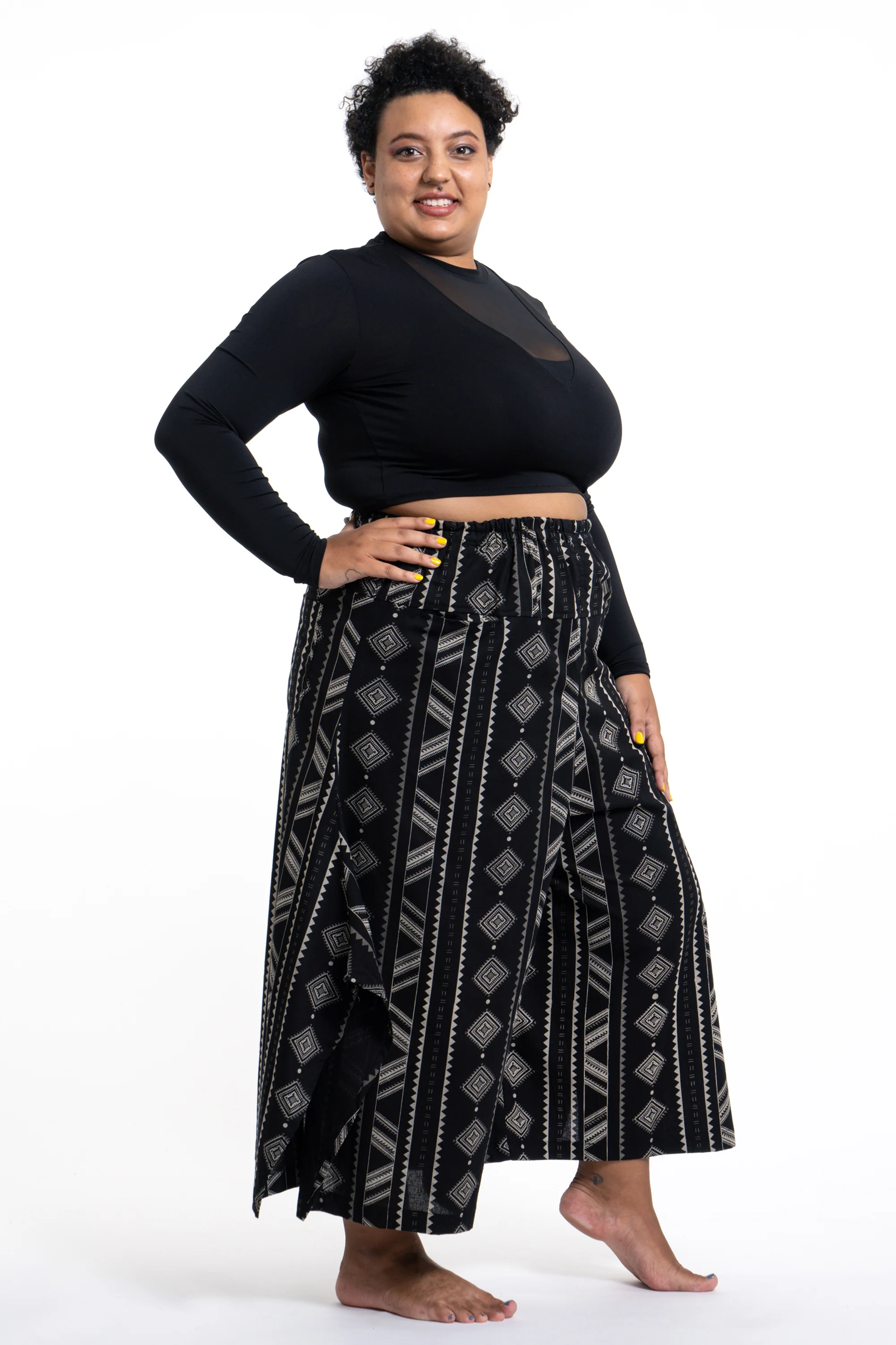 Plus Size Diamonds Women's Cotton Palazzo Pants in Black - Image 3