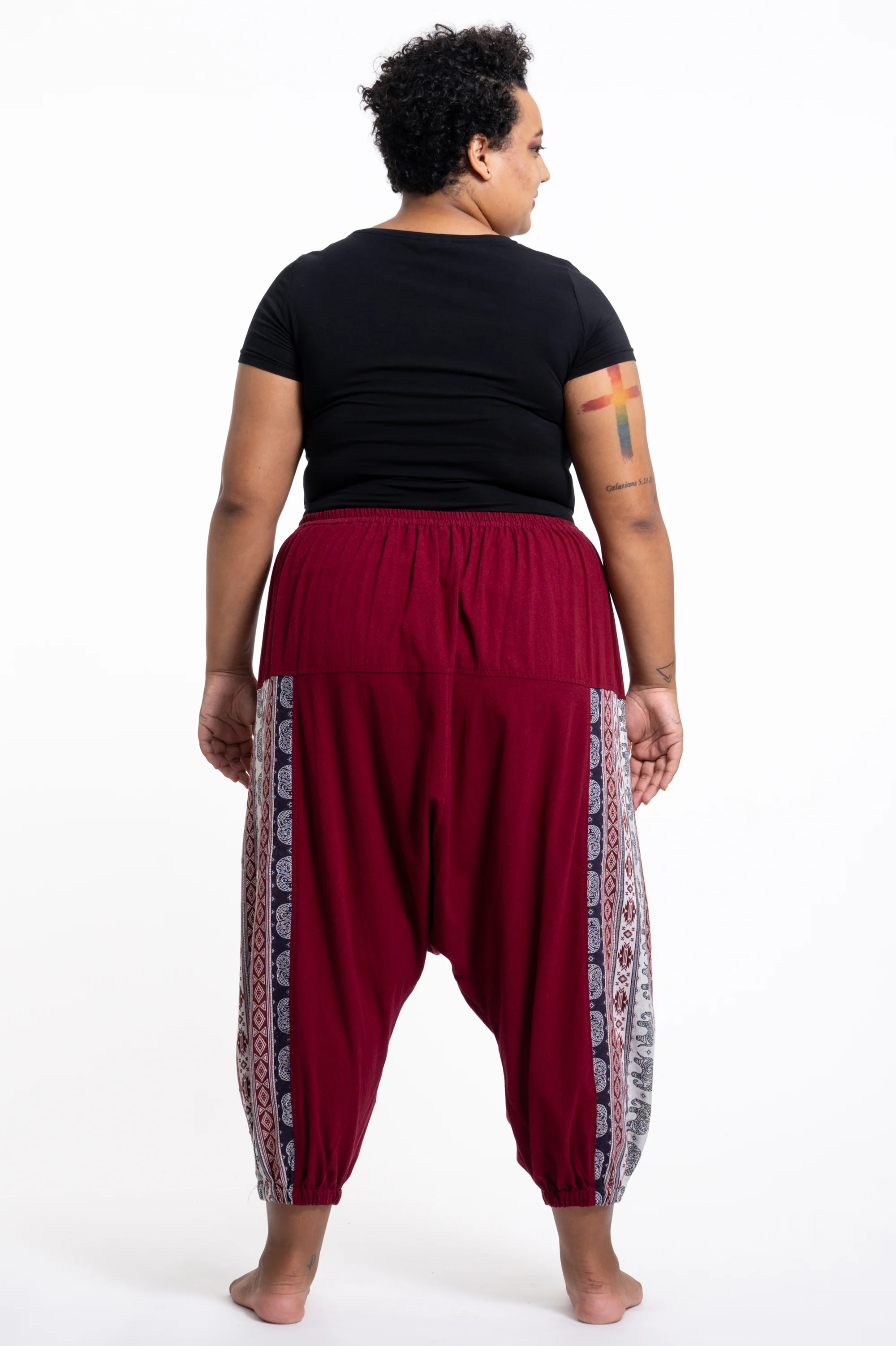 Plus Size Elephant Aztec Cotton Women's Harem Pants in Red - Image 4