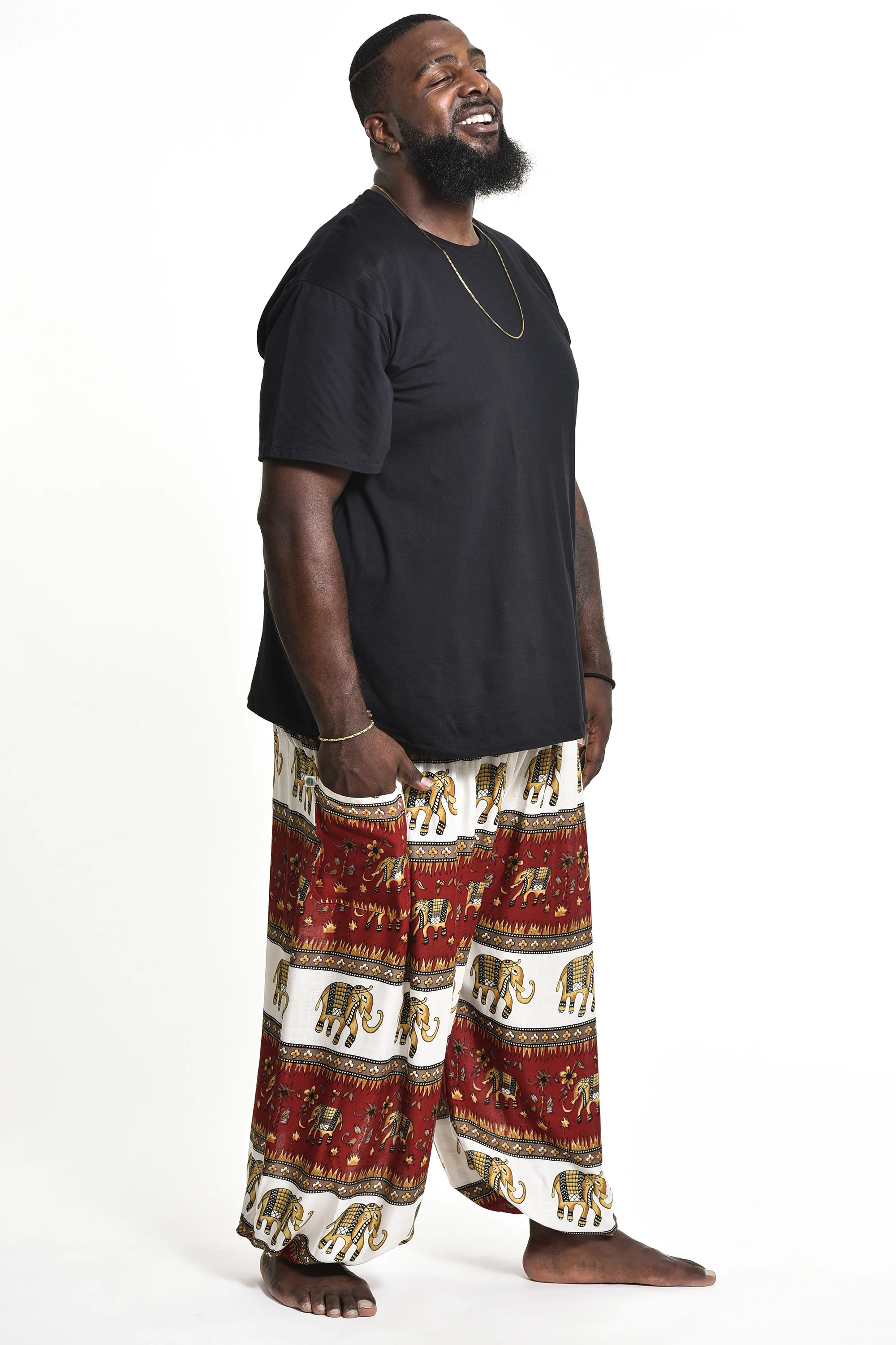 Plus Size Elephant Bliss Men's Elephant Pants in Red - Image 3