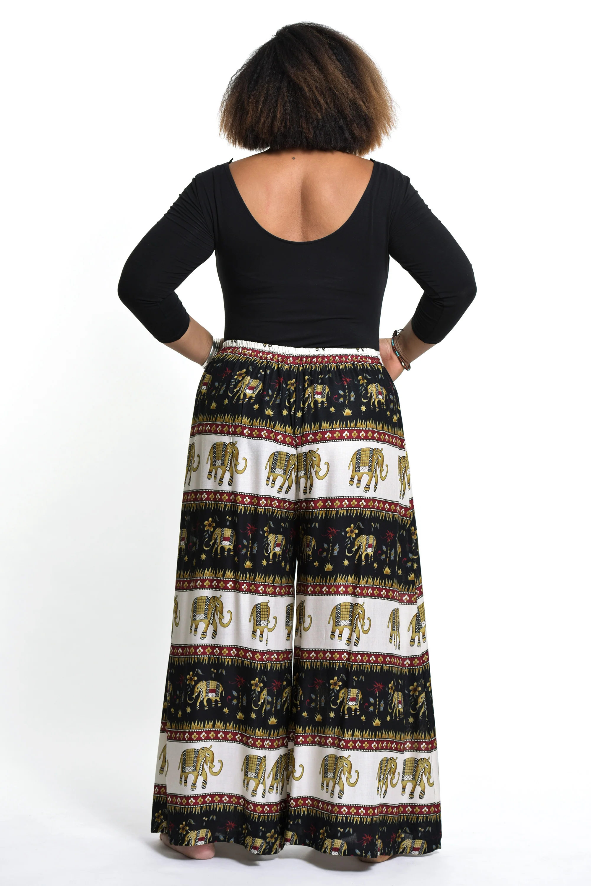 Plus Size Elephant Bliss Palazzo Style Elephant Pants in Black - Image 4