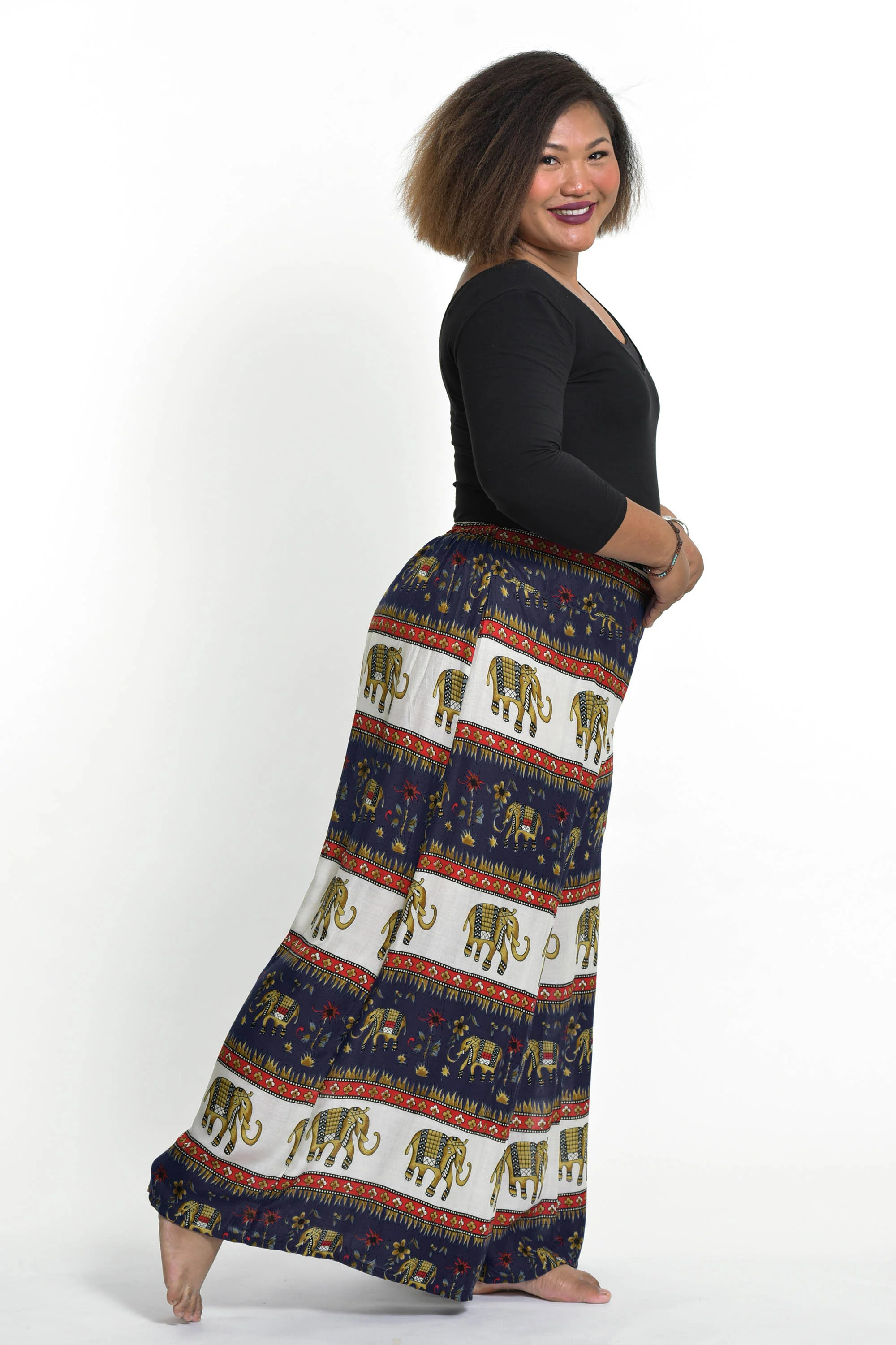 Plus Size Elephant Bliss Palazzo Style Elephant Pants in Navy - Image 3