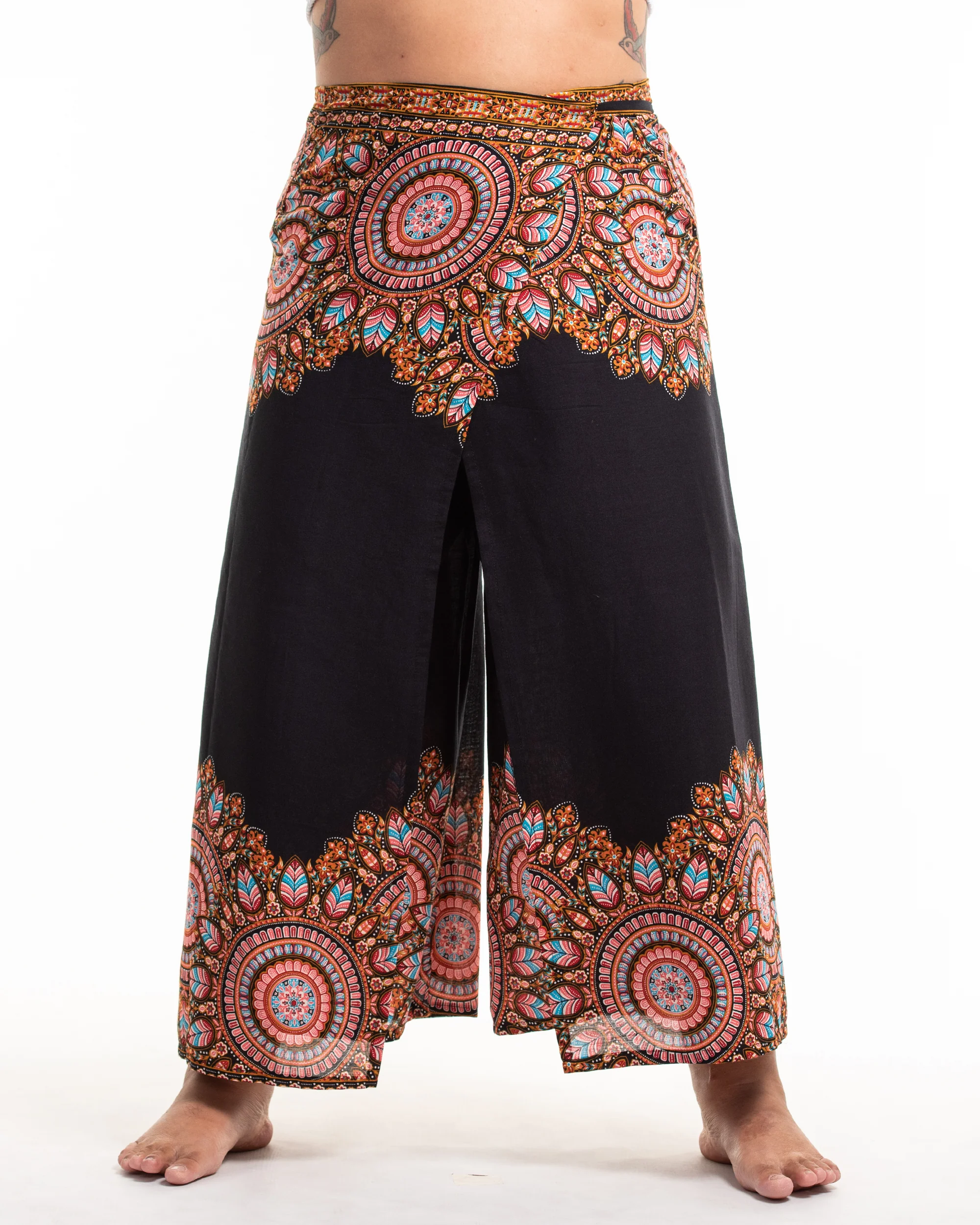 Plus Size Feather Mandalas Wrap Palazzo Style Harem Pants in Black - Image 2