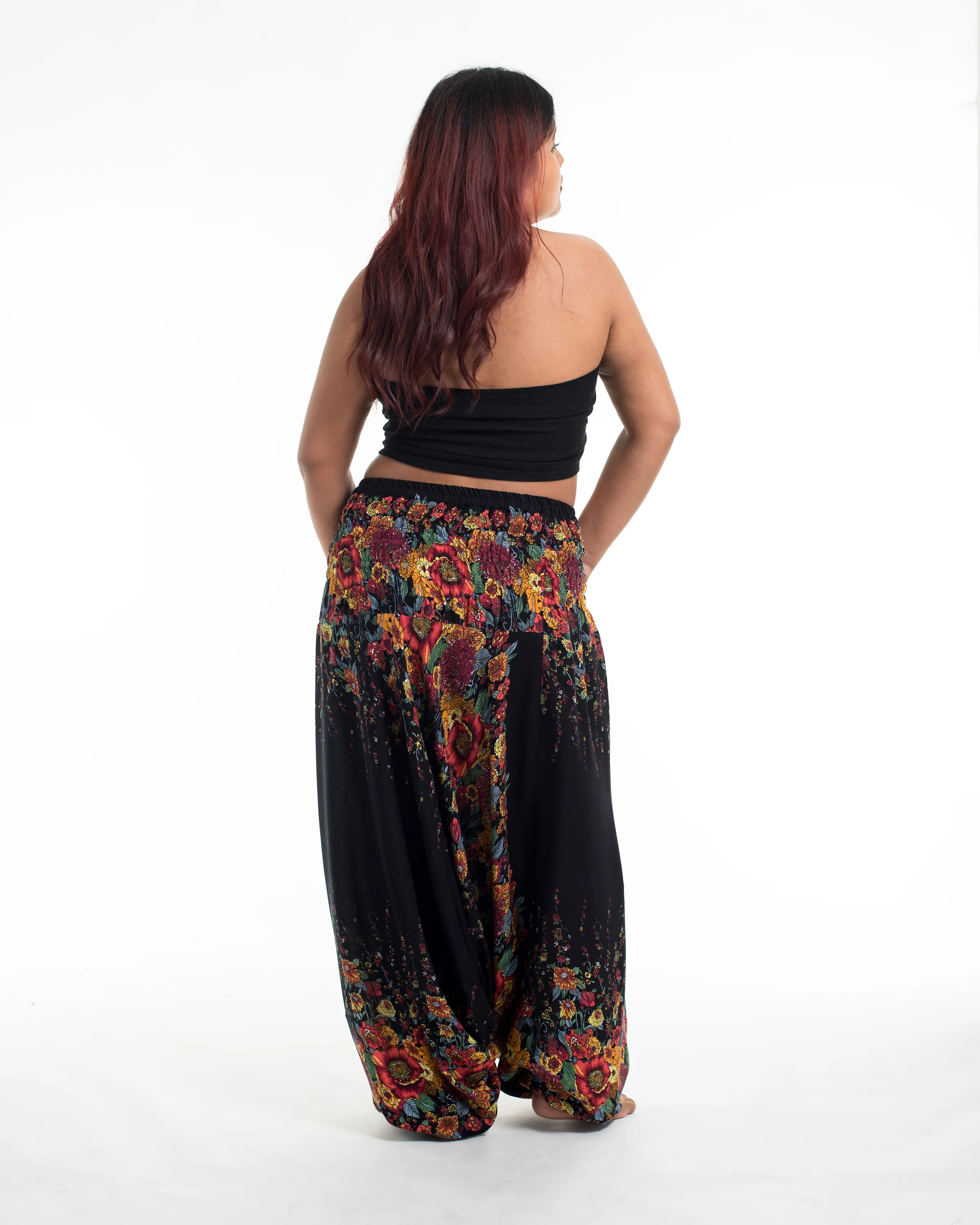 Plus Size Floral 2-in-1 Jumpsuit Harem Pants in Black - Image 4