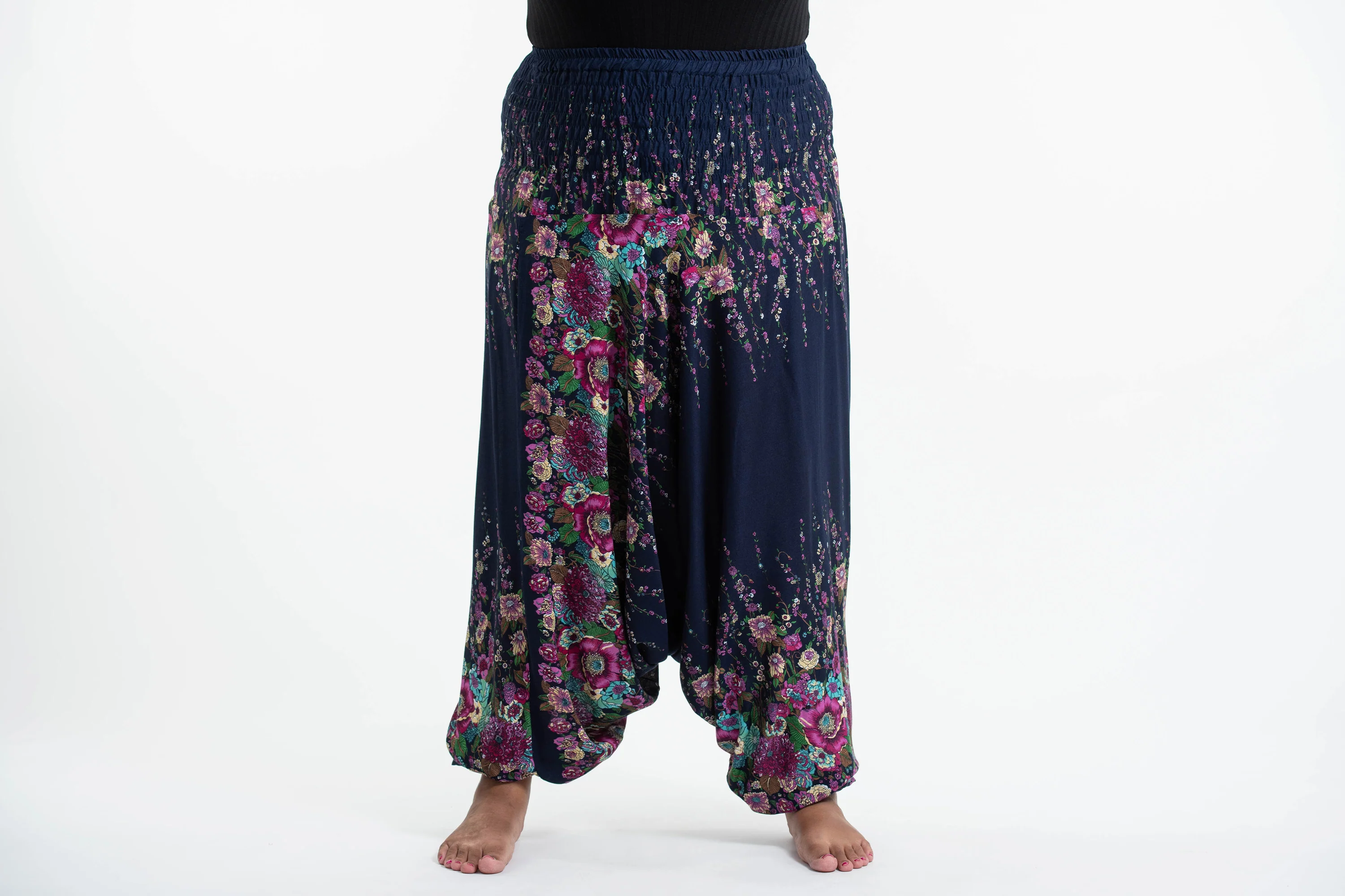 Plus Size Floral 2-in-1 Jumpsuit Harem Pants in Blue - Image 2