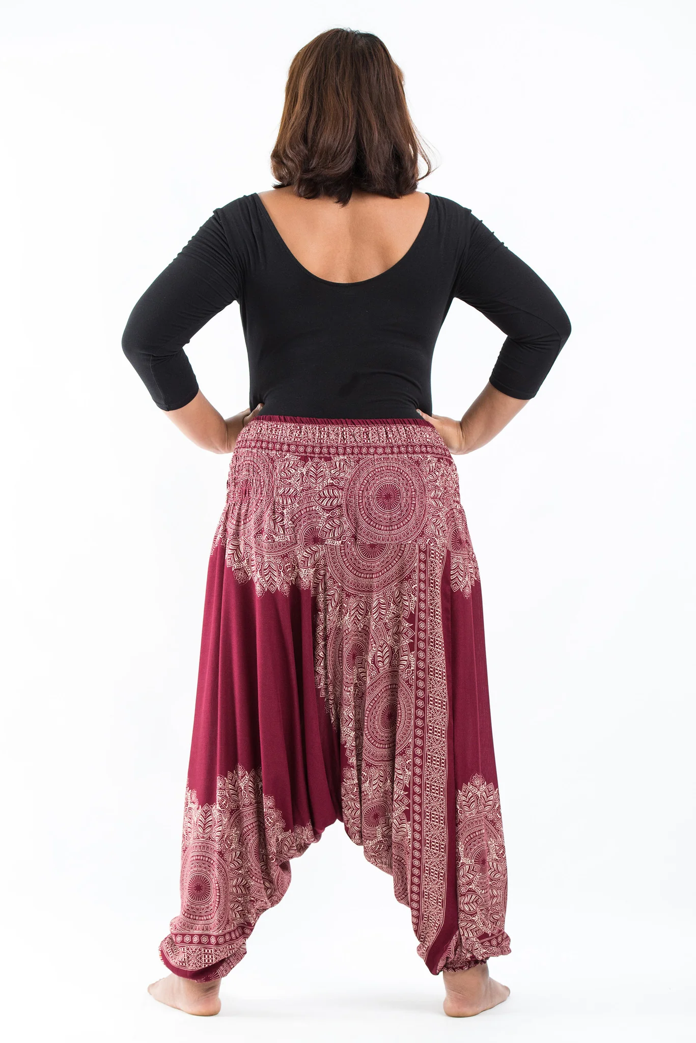 Plus Size Floral Mandalas 2-in-1 Jumpsuit Harem Pants in Red - Image 4