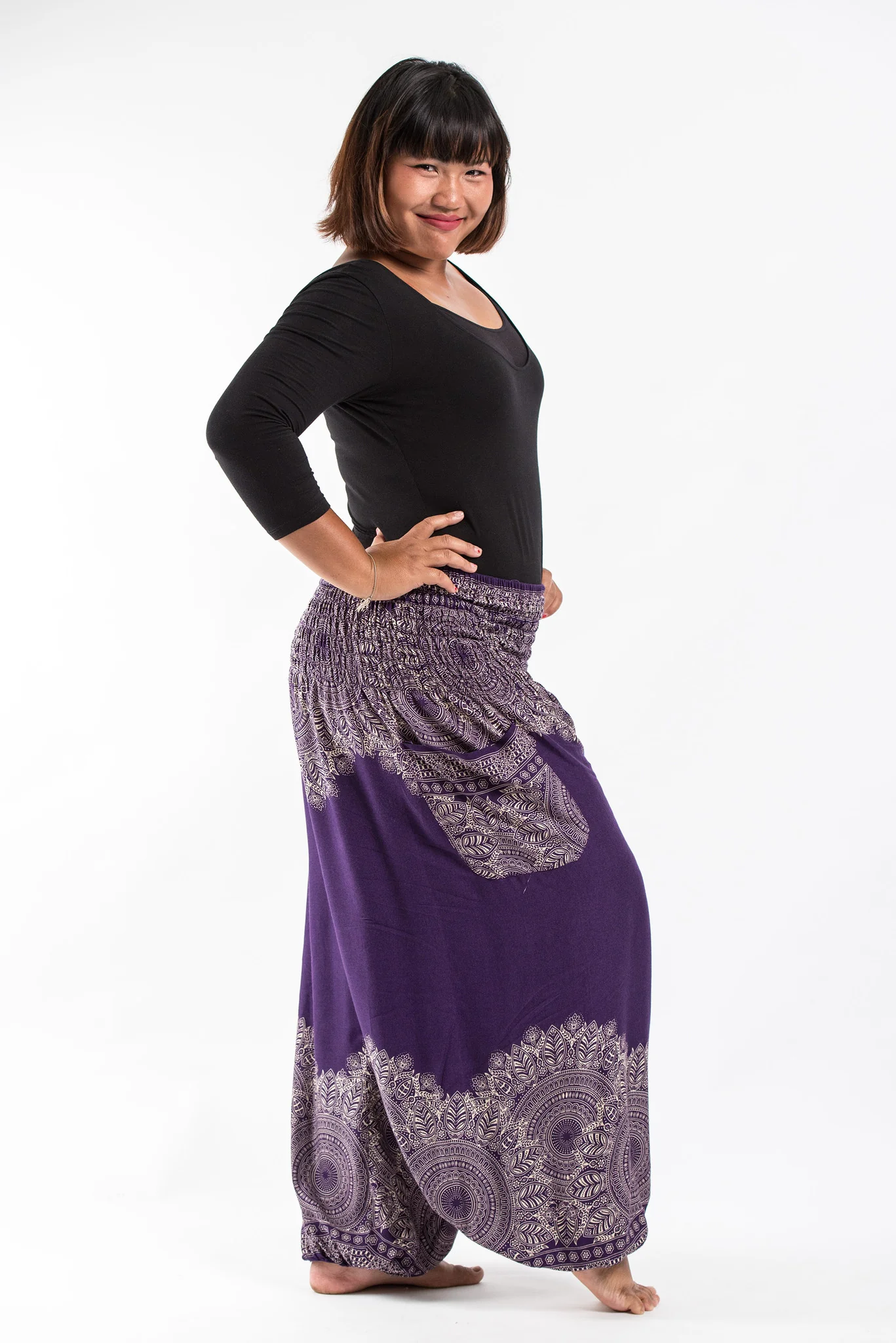 Plus Size Floral Mandalas Women's Harem Pants in Purple - Image 3