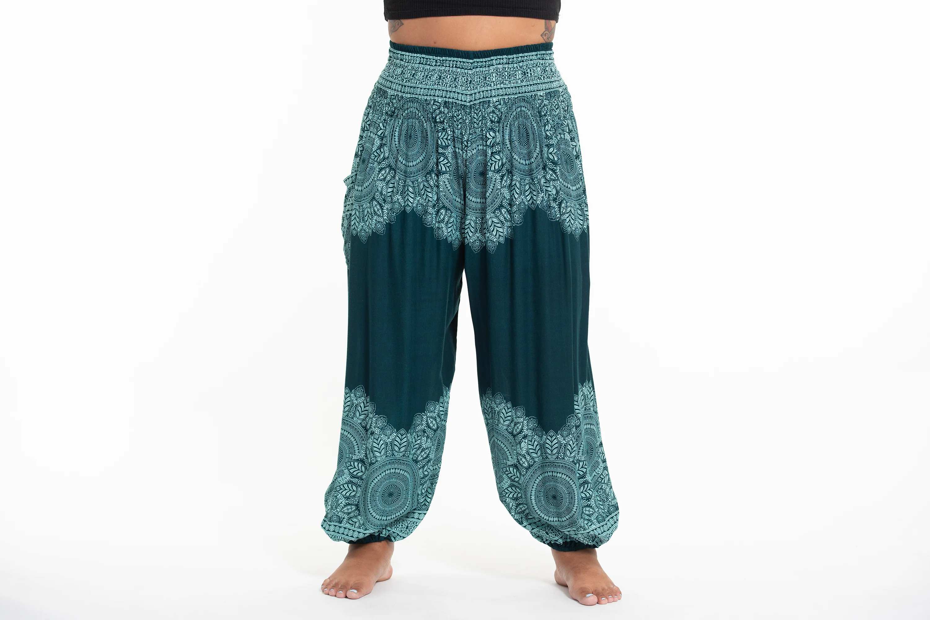 Plus Size Floral Mandalas Women's Harem Pants in Teal - Image 2